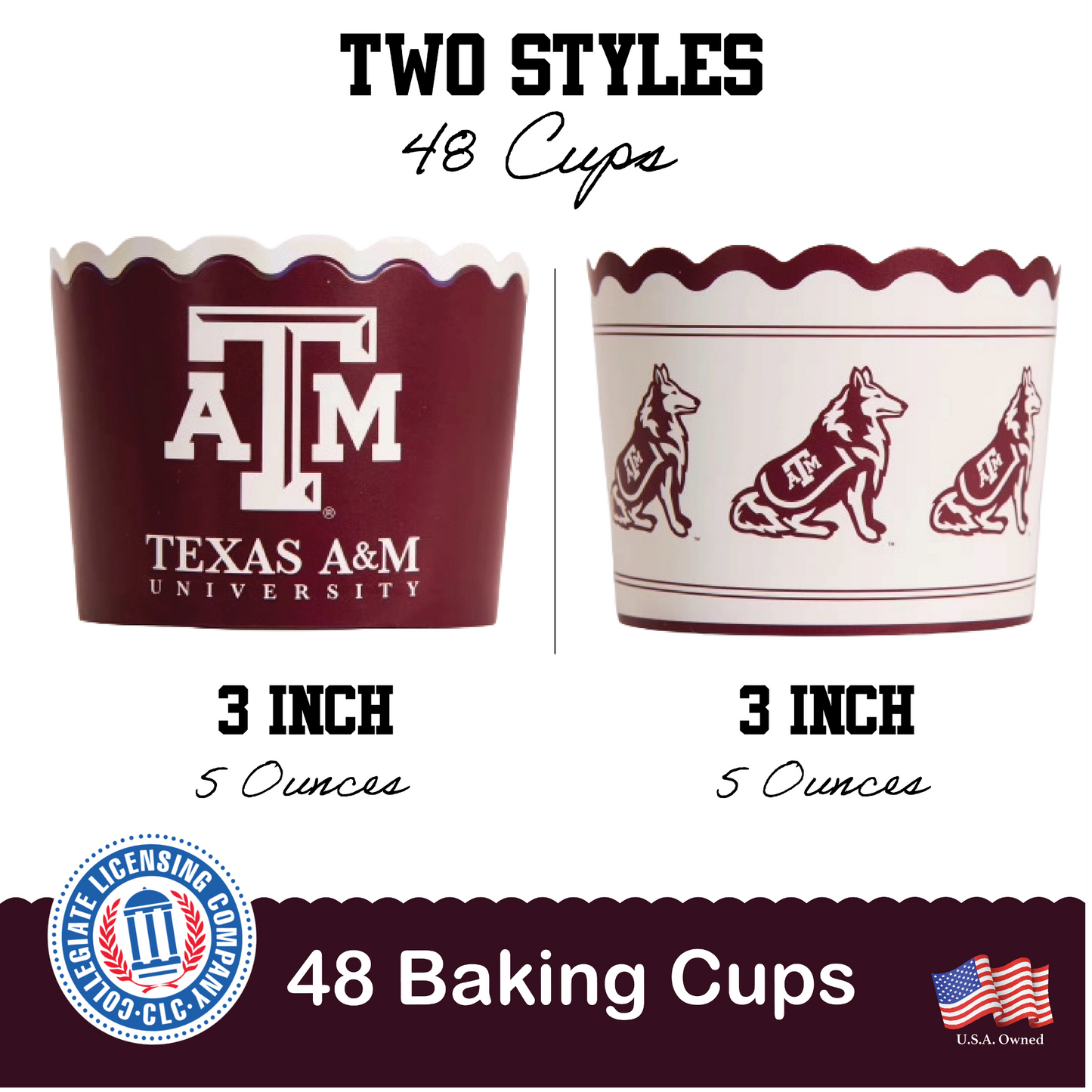 Texas A&M Baking Cups (48 Pcs) for Football, Birthday, and Graduation Party Decorations (Texas A&M Aggies)