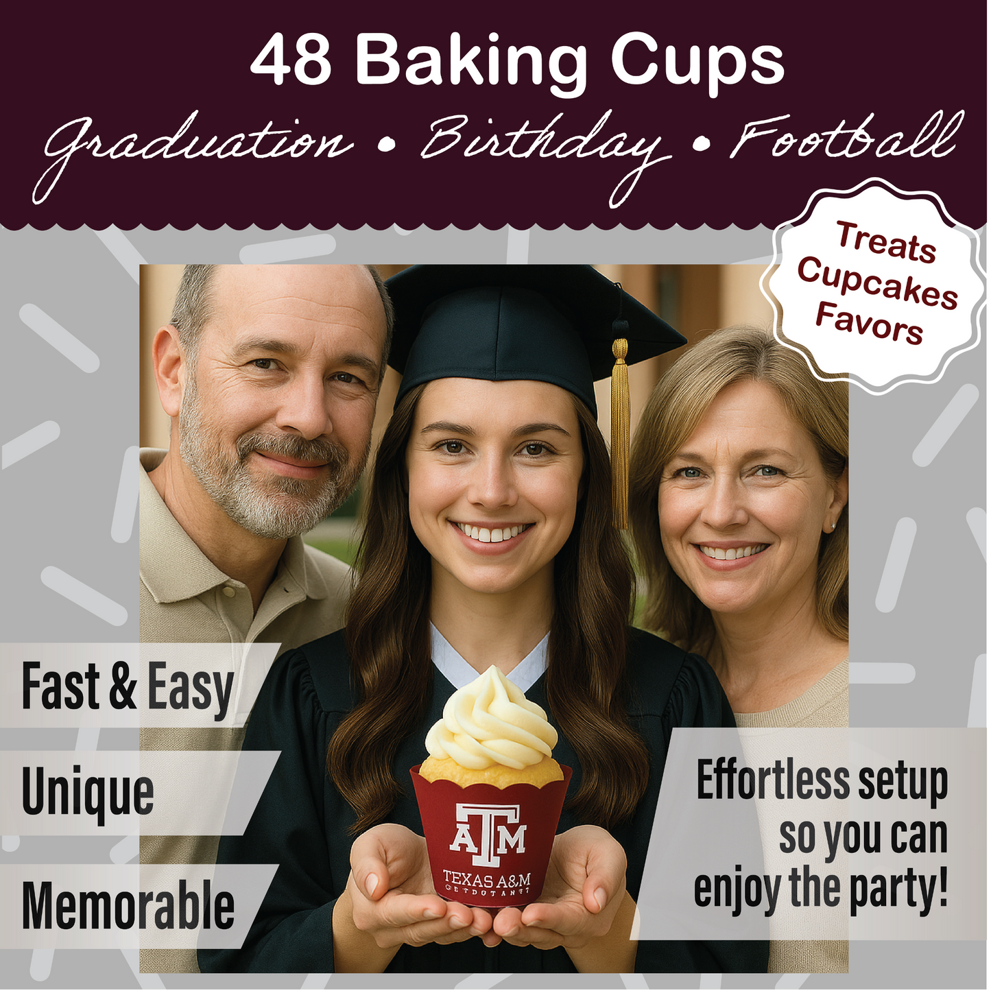 Texas A&M Baking Cups (48 Pcs) for Football, Birthday, and Graduation Party Decorations (Texas A&M Aggies)