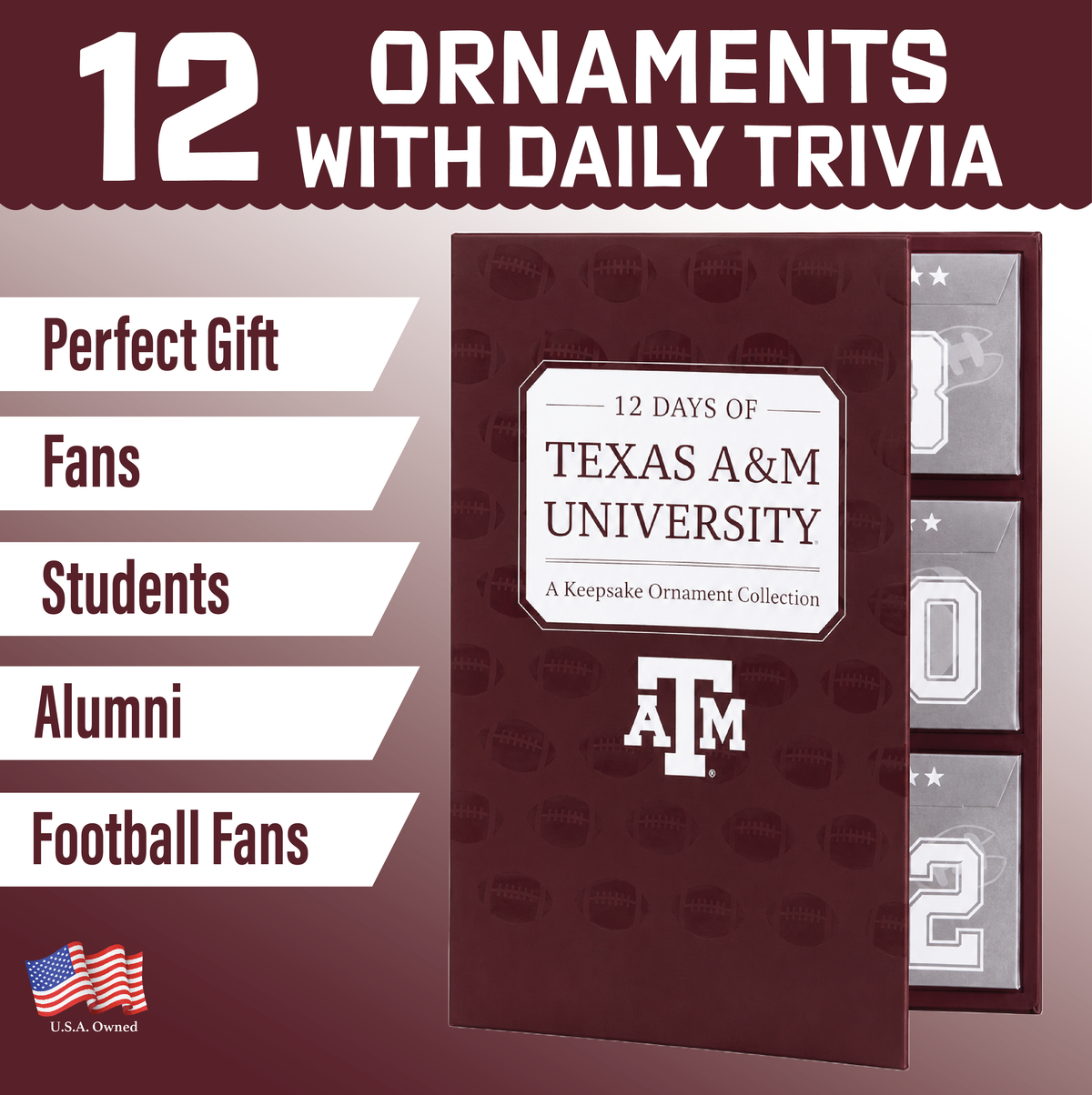 Texas A&M Aggies 12-Day Christmas Ornament Advent Calendar Football Gift