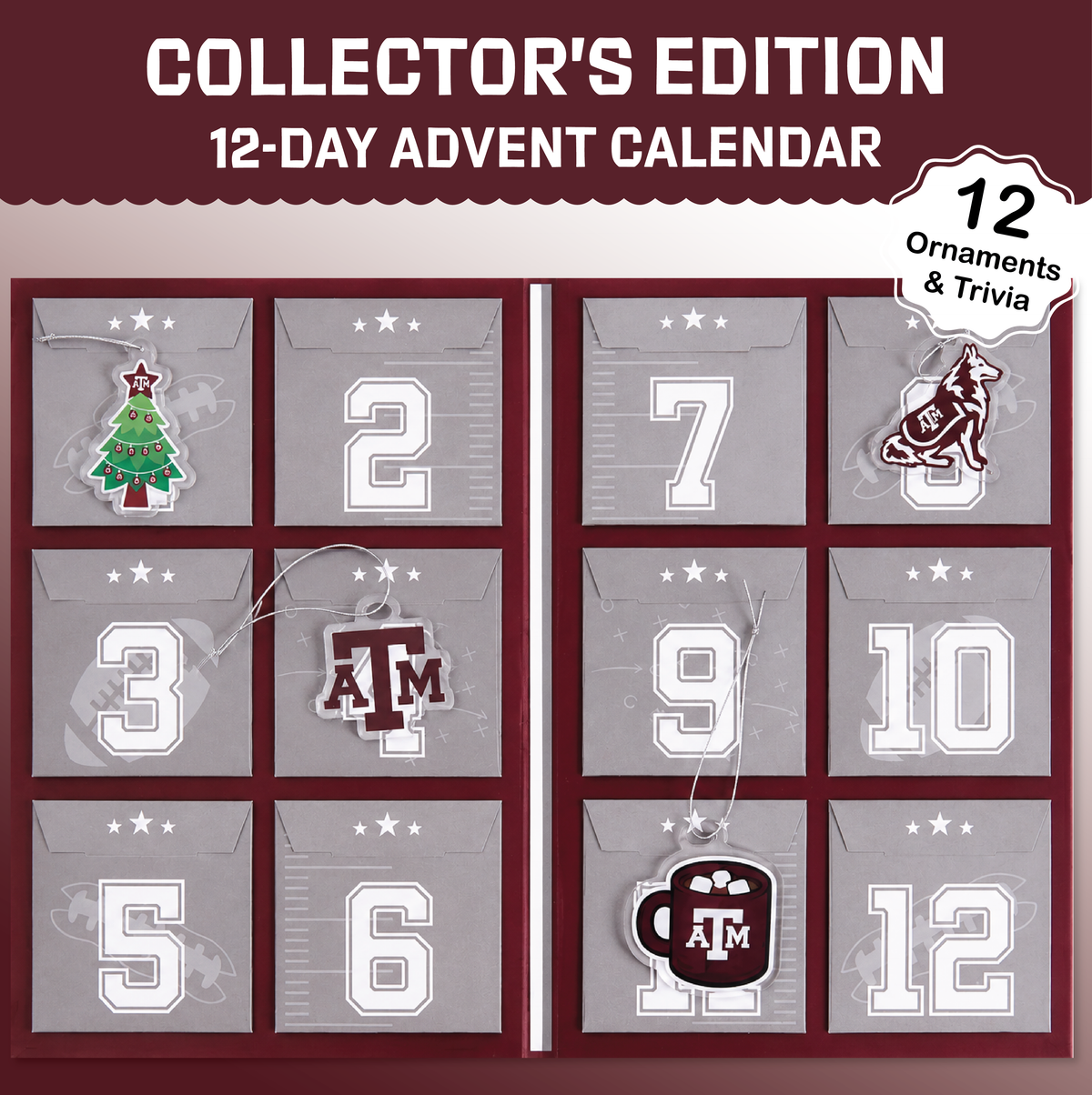 Texas A&M Aggies 12-Day Christmas Ornament Advent Calendar Football Gift
