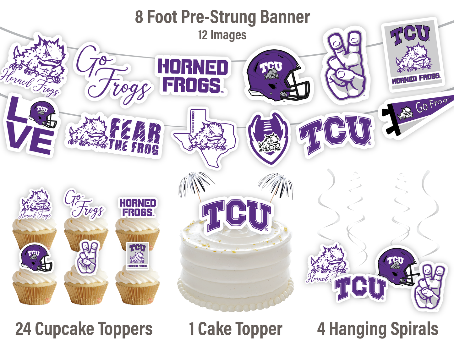 TCU Horned Frogs Party Decorations with Banner and Cupcake Toppers (42 Pieces)