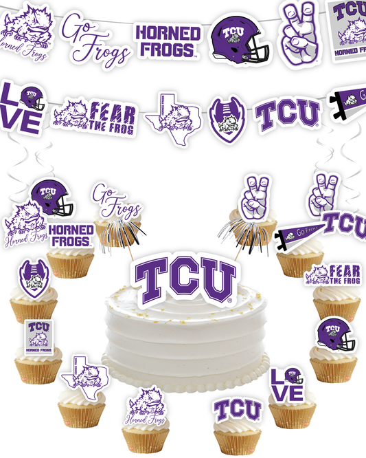 TCU Horned Frogs Party Decorations with Banner and Cupcake Toppers (42 Pieces)