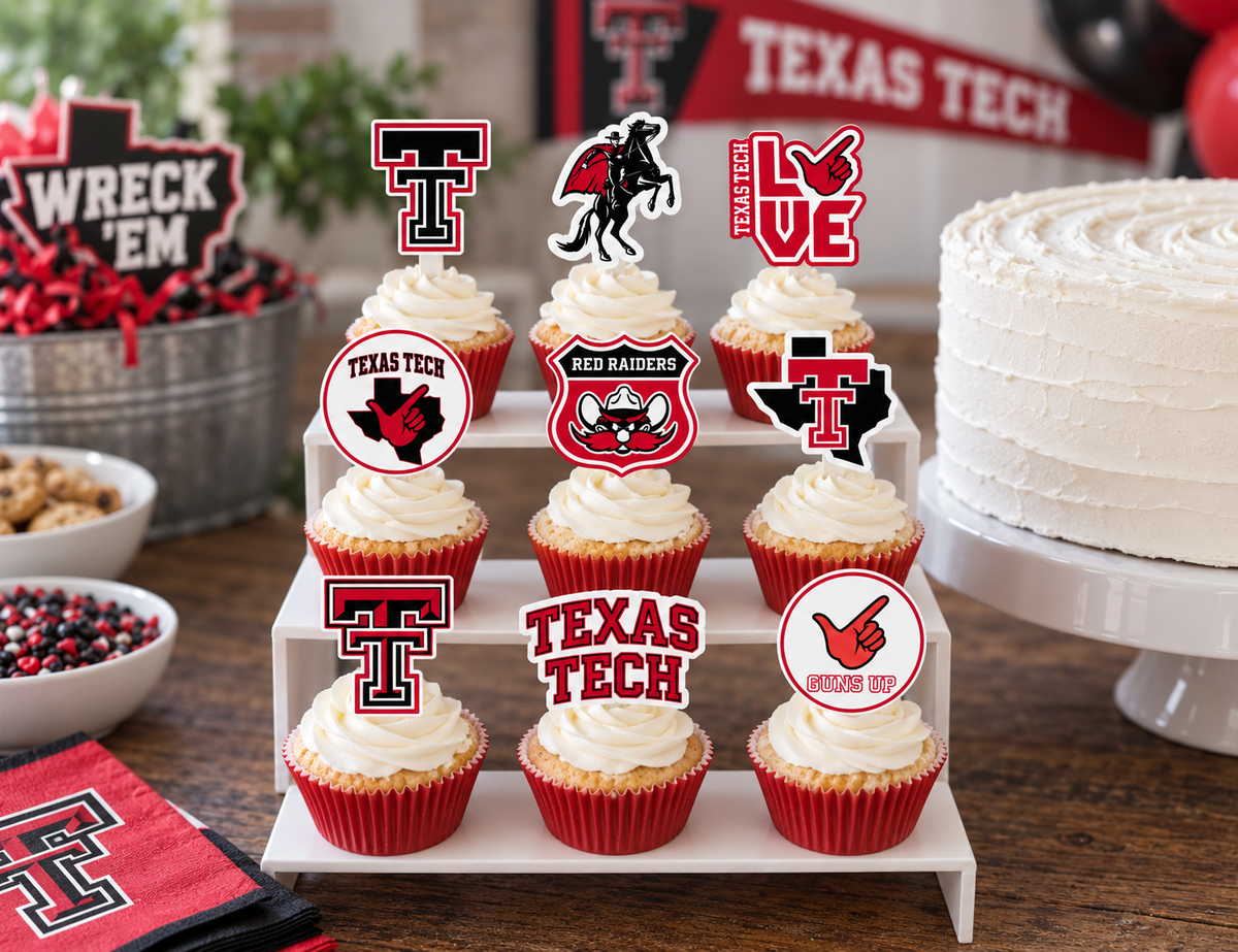 Texas Tech Merch Party Decorations Cupcake Toppers Graduation Decor 24 Pc