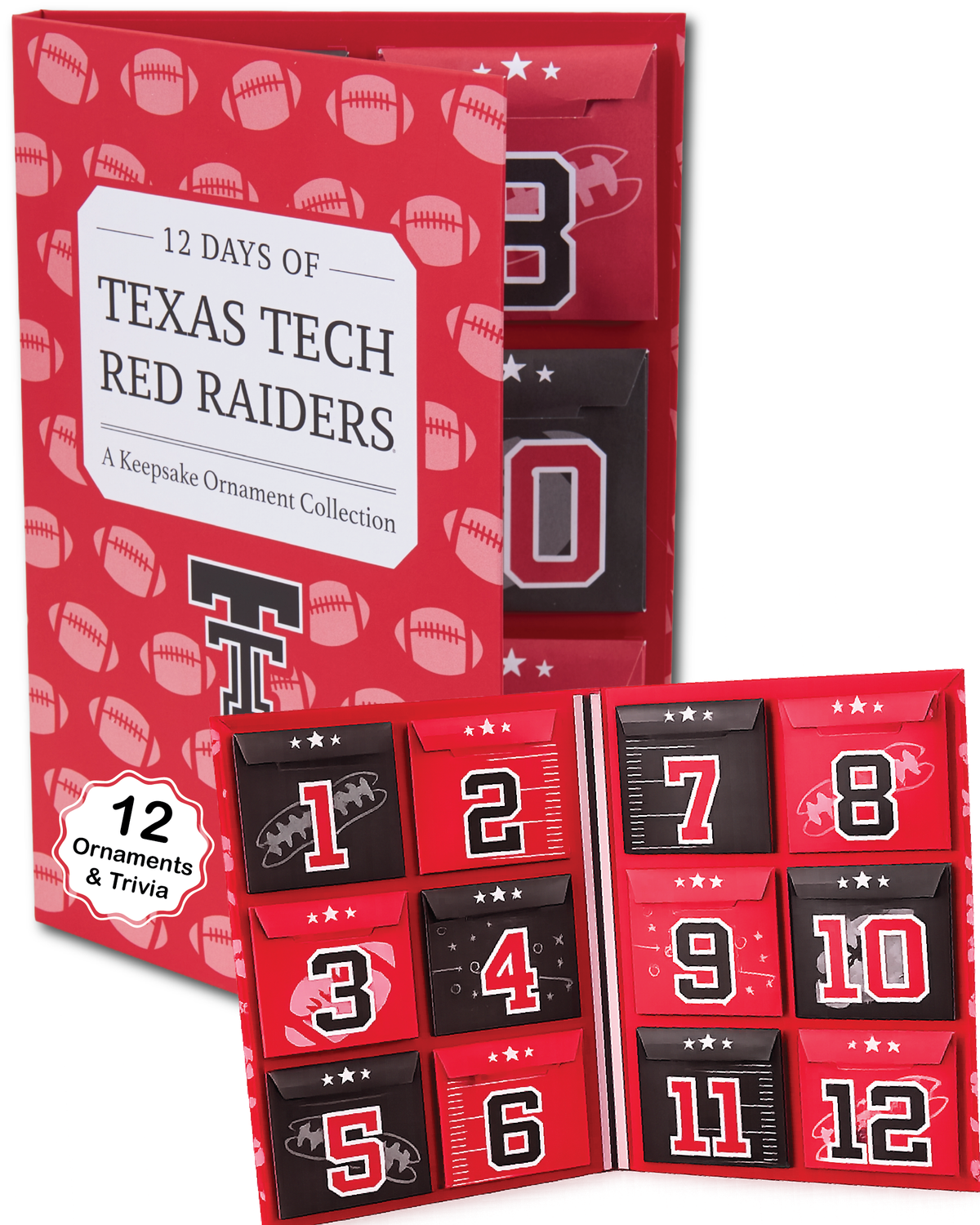Texas Tech Merch 12-Day Holiday Ornament Advent Calendar Football Gift