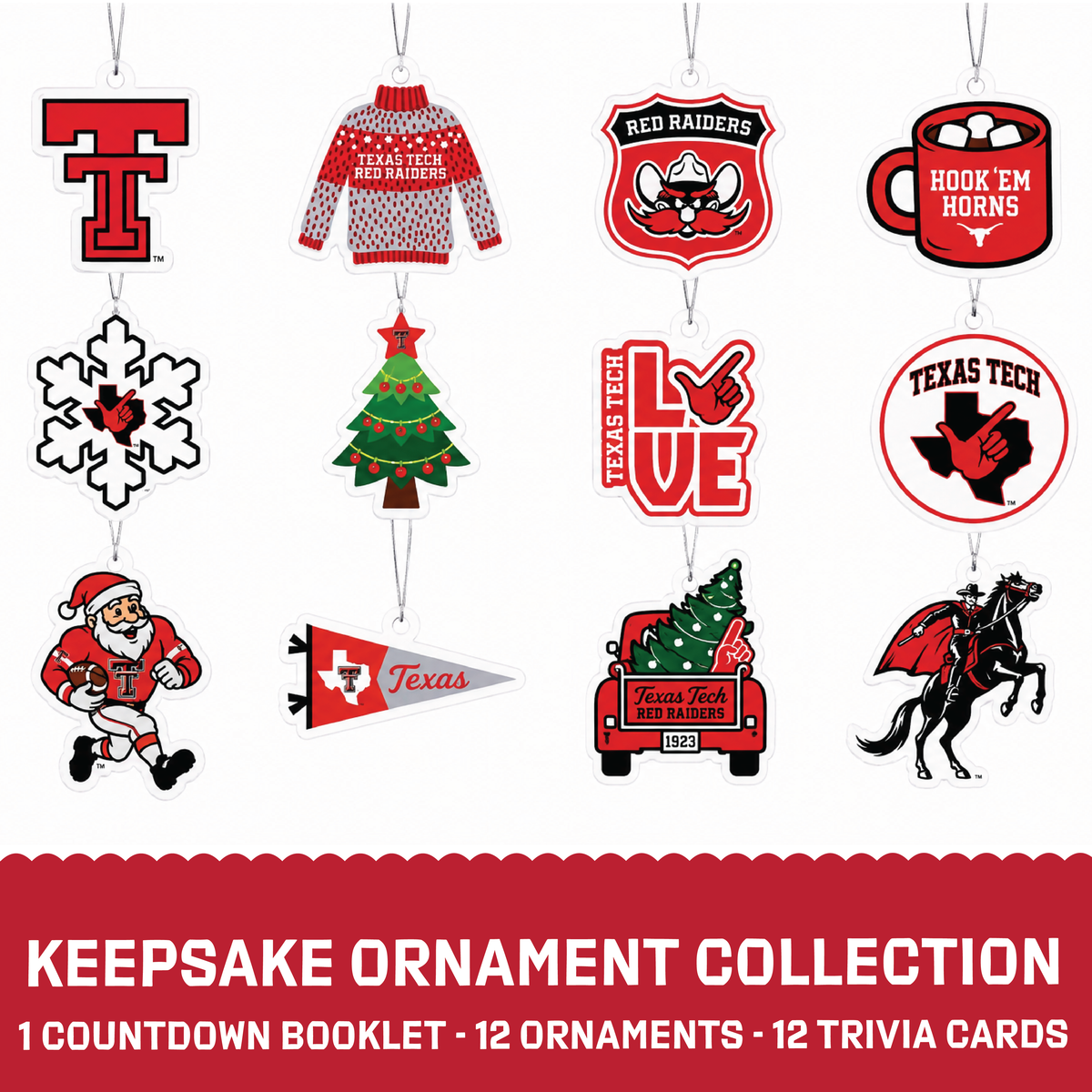 Texas Tech Merch 12-Day Holiday Ornament Advent Calendar Football Gift
