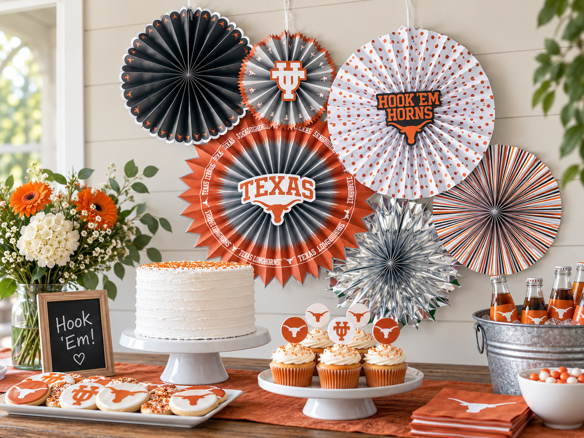 Texas Longhorns Paper Fan UT Backdrop Birthday Graduation Party Decor 6 Pcs