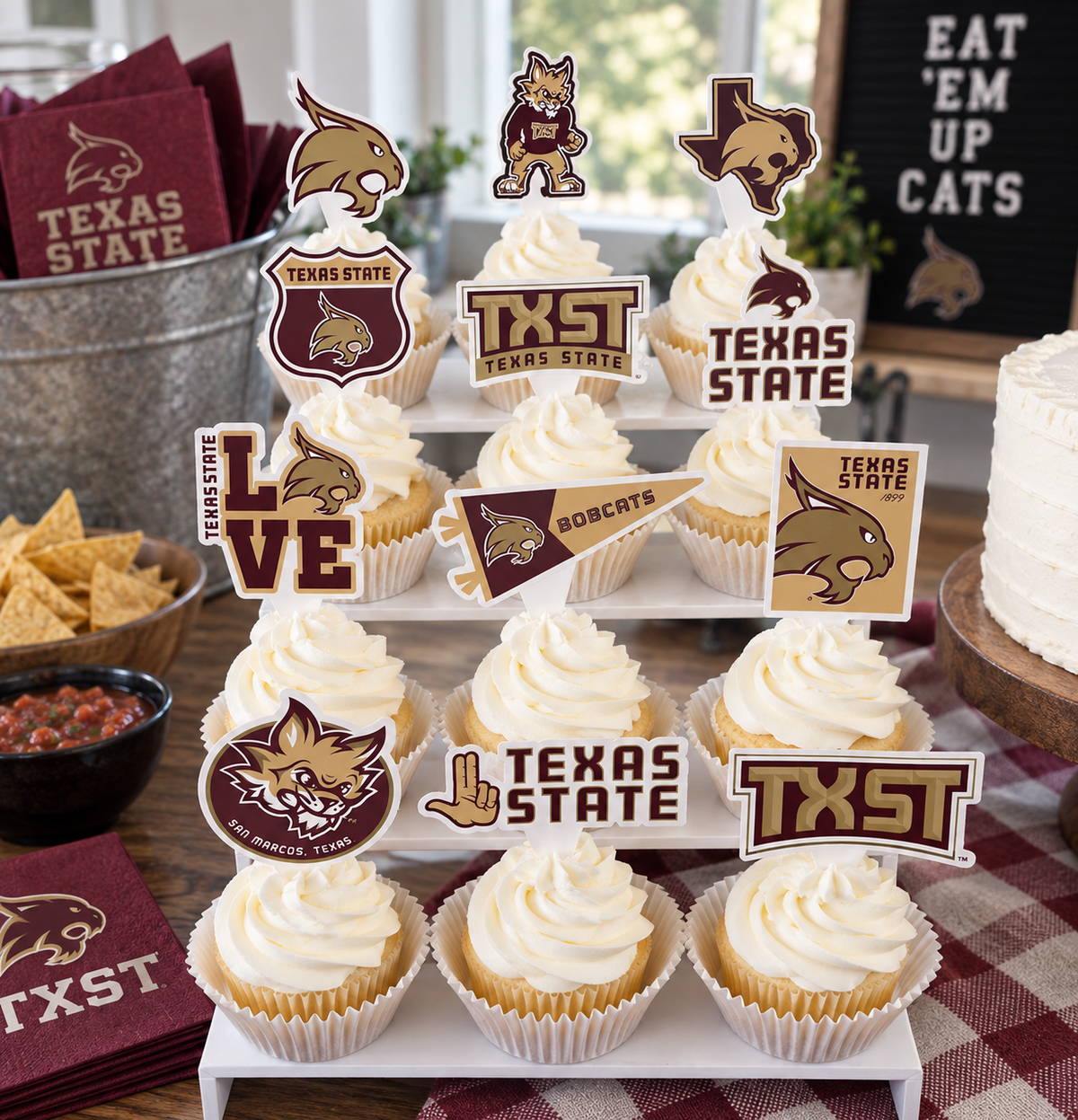 Texas State Graduation Decorations TXST Cupcake Toppers Bobcats Party 24 Pc