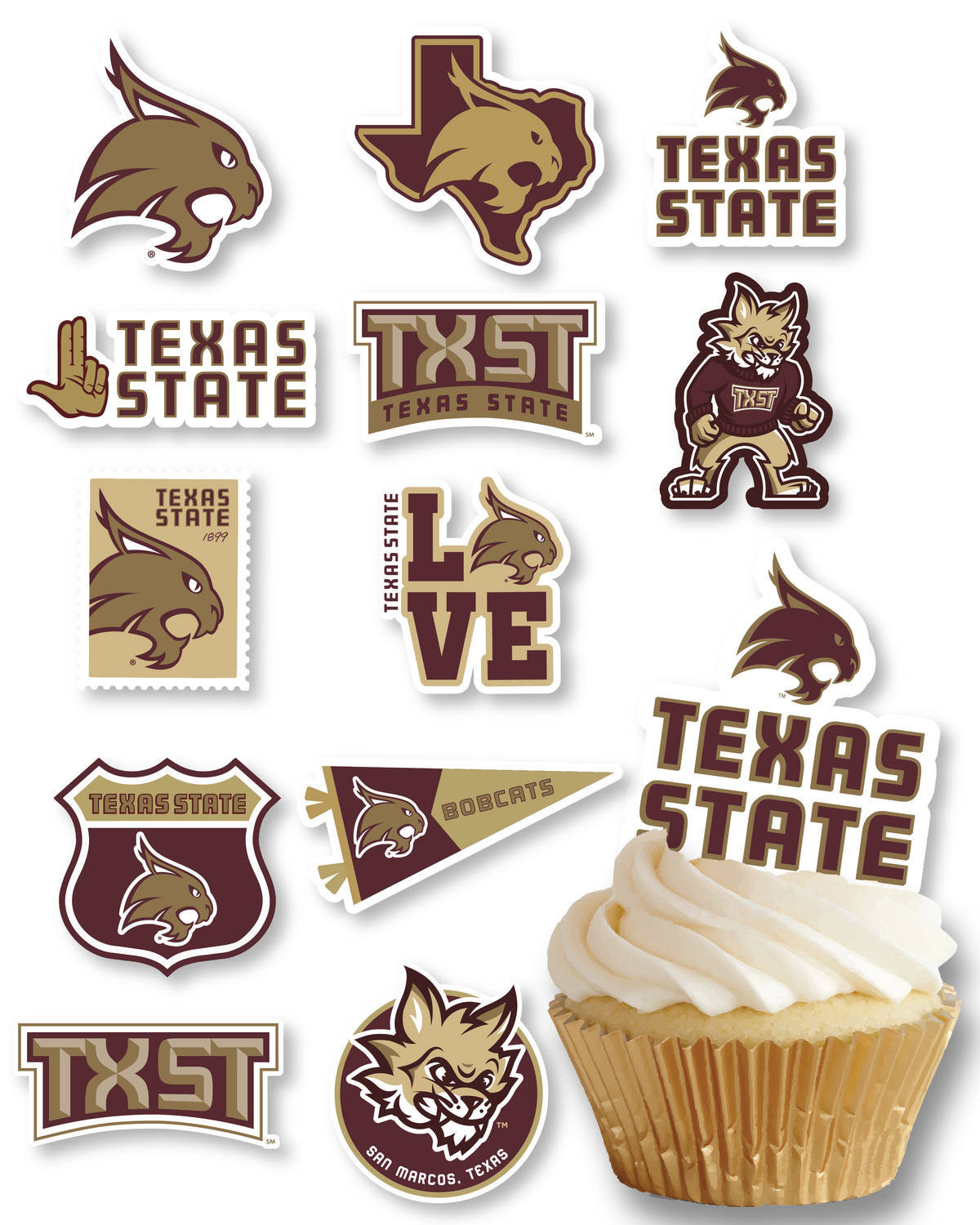 Texas State Graduation Decorations TXST Cupcake Toppers Bobcats Party 24 Pc