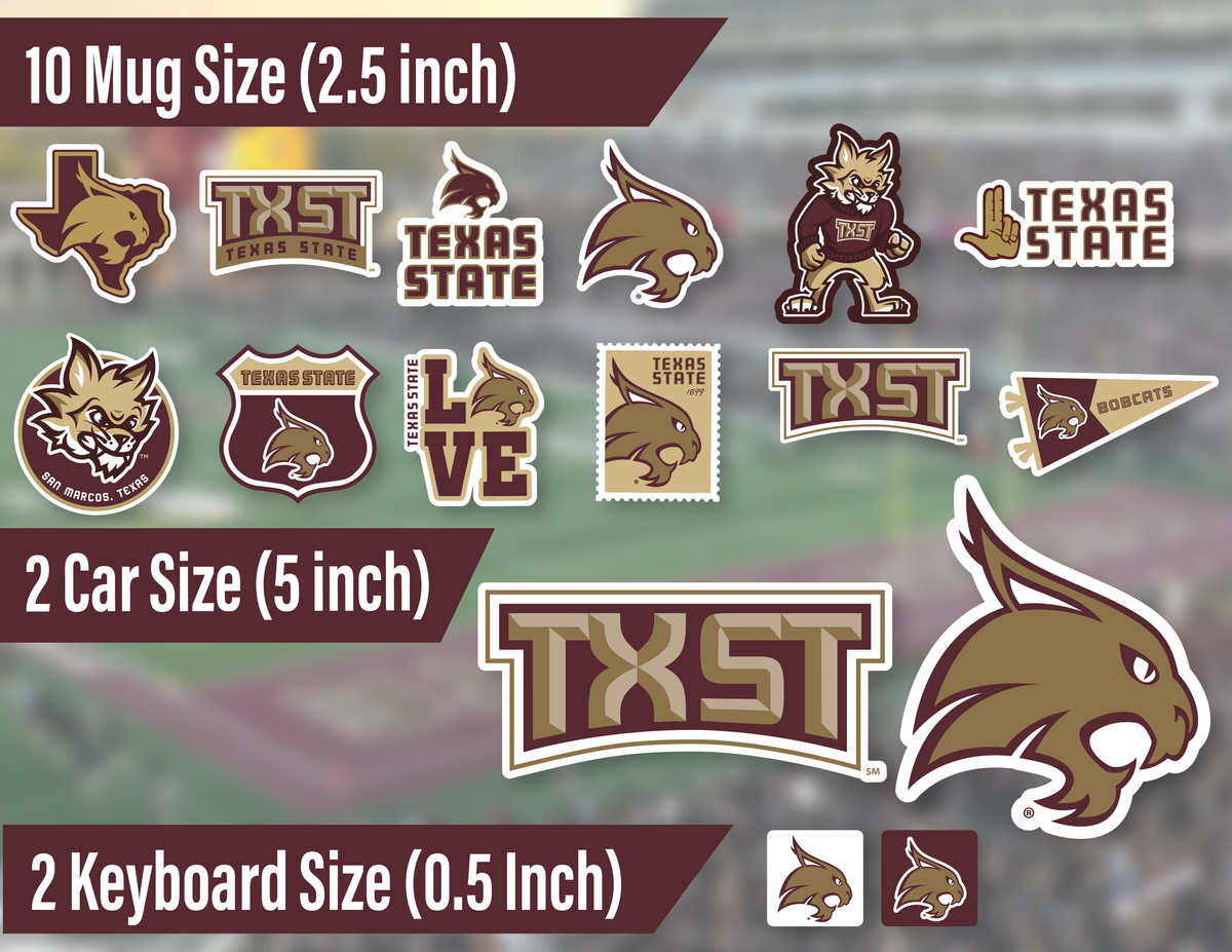 Texas State University Stickers TXST Decal Bobcats Vinyl Car Sticker 14 Pcs