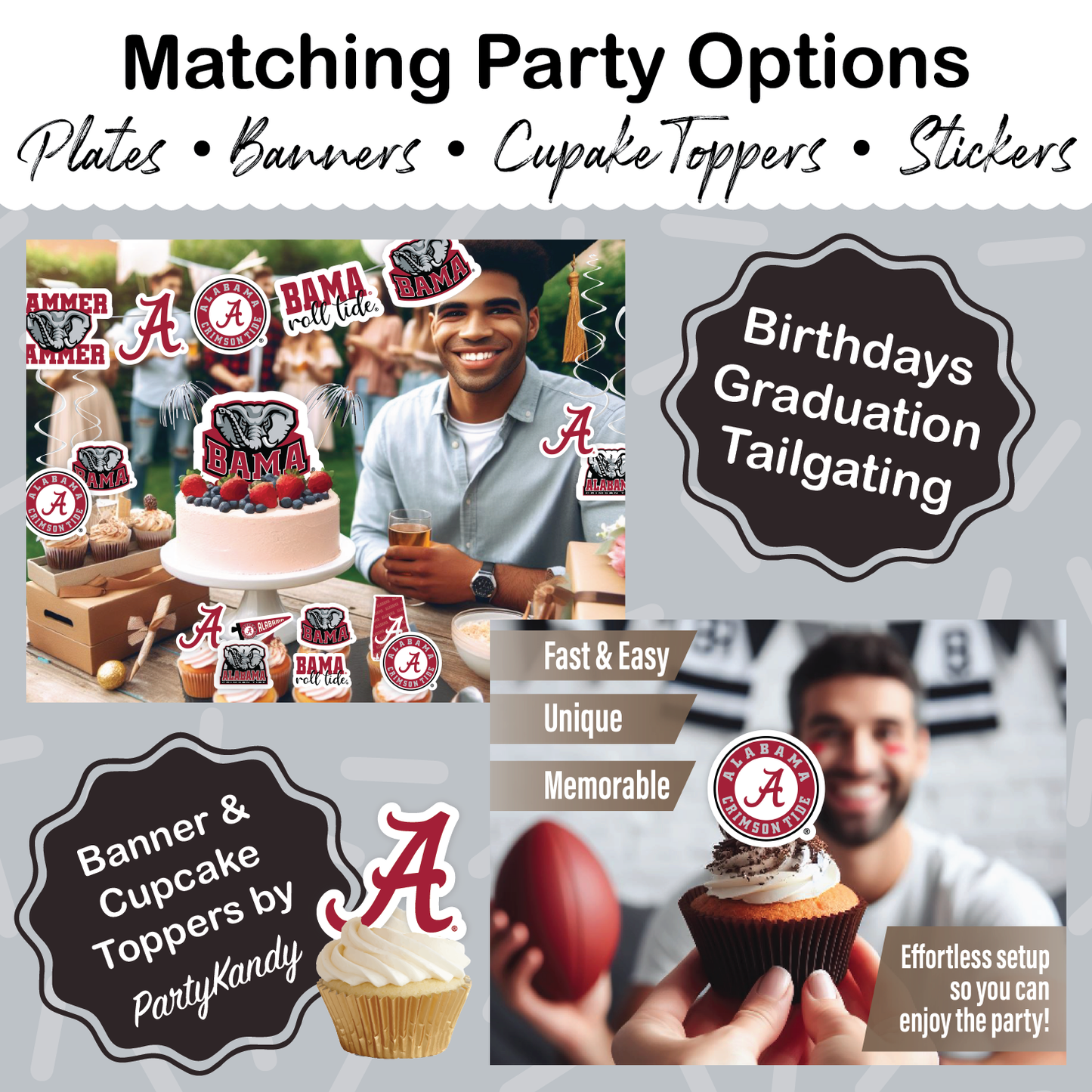 Alabama Crimson Tide Tableware Set with 24 Plates, 12 Napkins and 1 Tablecloth (Serves 12)