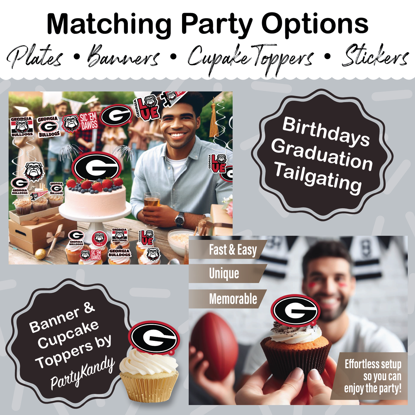 Georgia Bulldogs Tableware Set with 32 Plates, 16 Napkins and 1 Tablecloth (Serves 16)