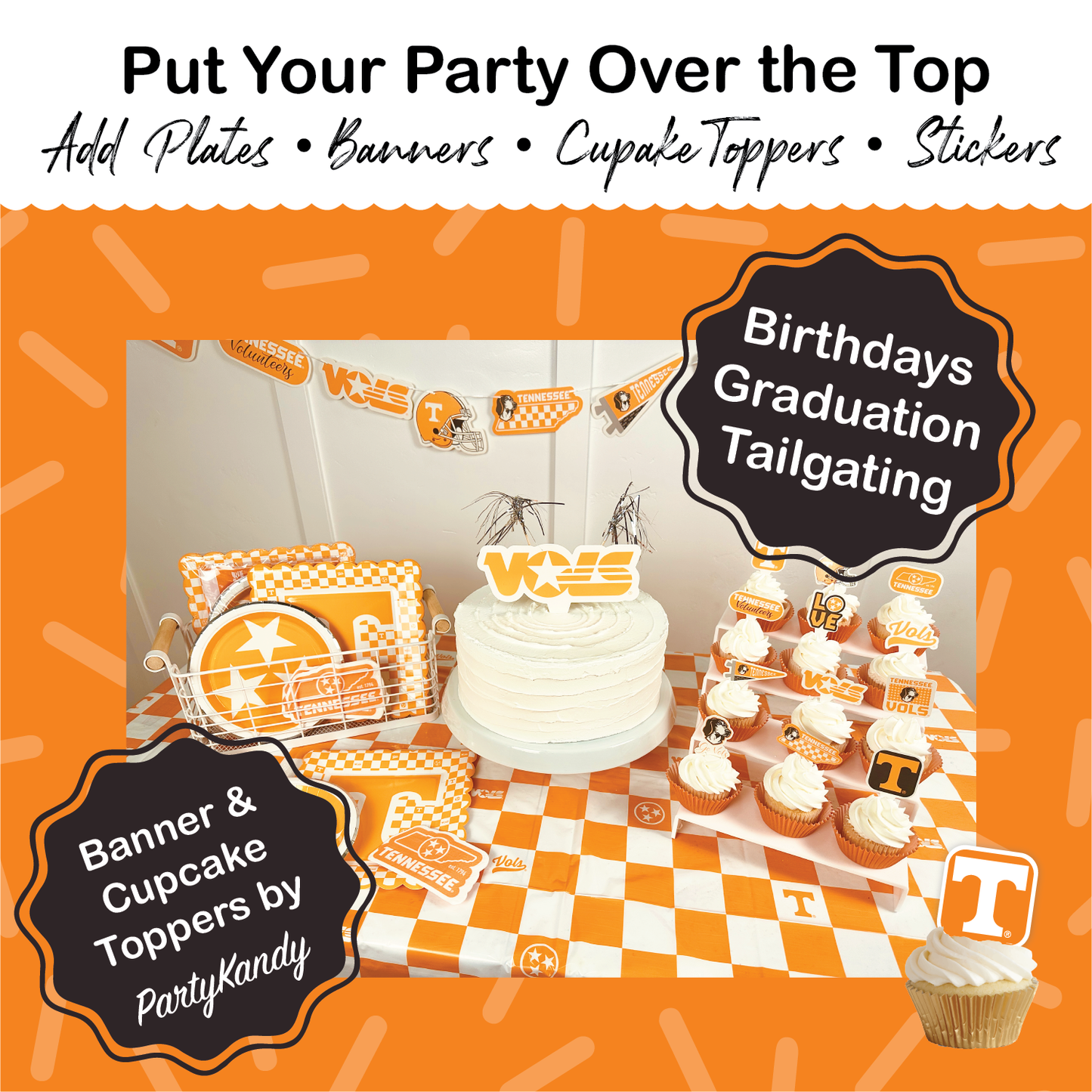 Tennessee Vols Tableware Set with 32 Plates, 16 Napkins and 1 Tablecloth (Serves 16)