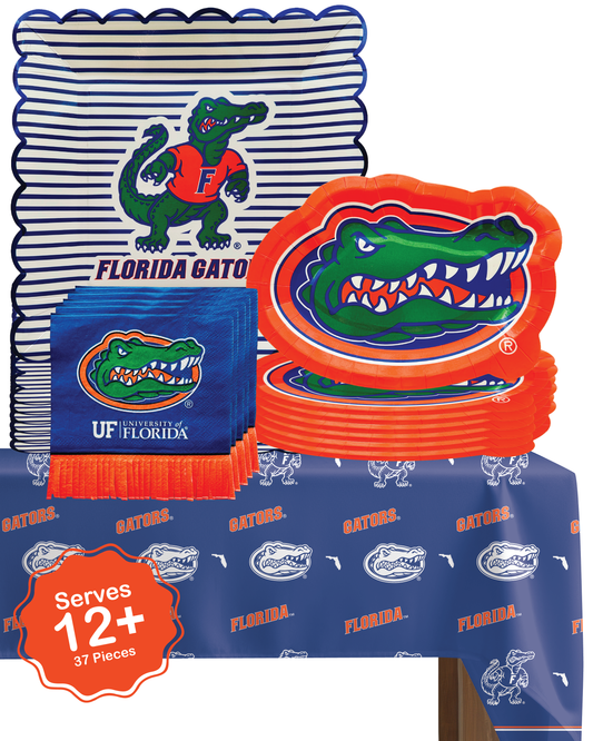 Florida Gators party supplies with UF tablecloth plates and napkins (37 piece set) for graduation, football tailgating, and birthday party decorations (Serves 12) (Florida Gators)