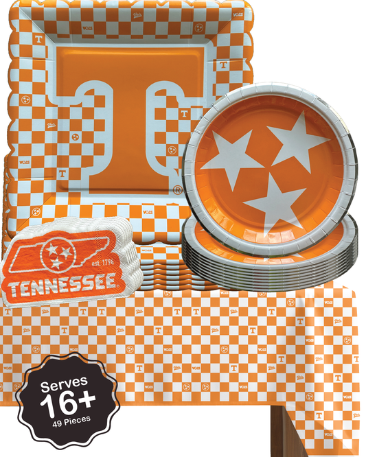 Tennessee Vols Tableware Set with 32 Plates, 16 Napkins and 1 Tablecloth (Serves 16)