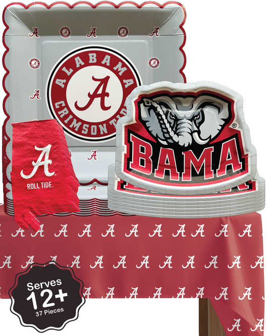 Alabama Crimson Tide Tableware Set with 24 Plates, 12 Napkins and 1 Tablecloth (Serves 12)