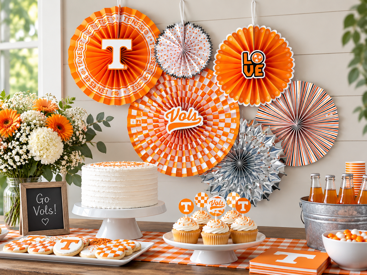 Tennessee Vols Paper Fan Backdrop UT Birthday Graduation Party Decor 6Pc
