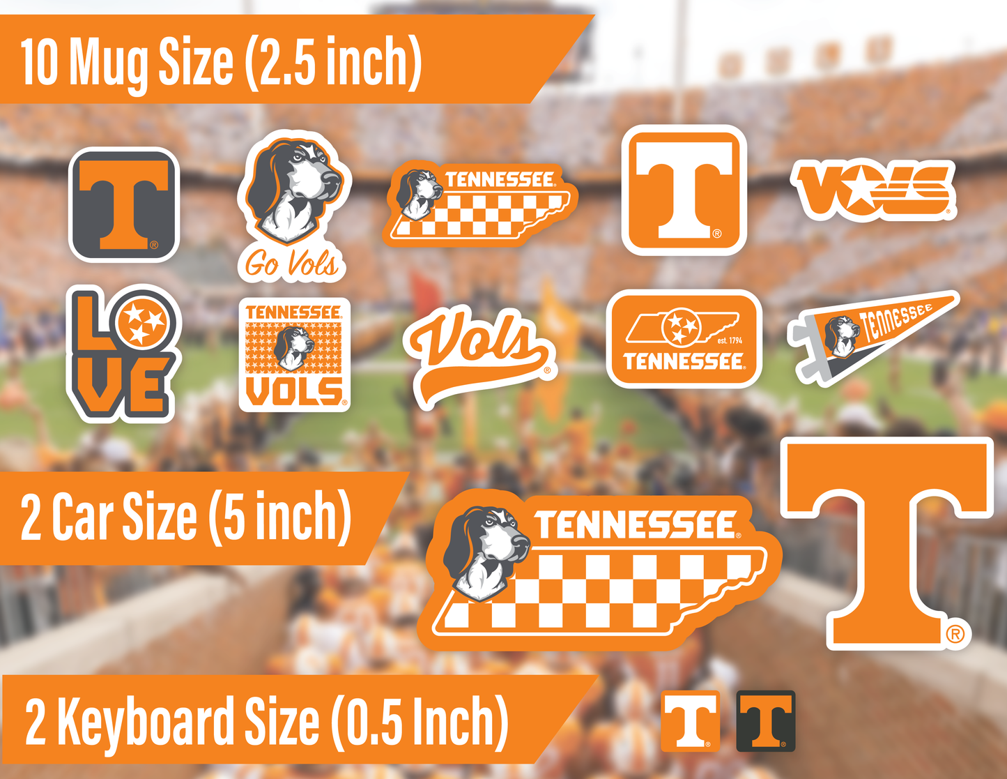 Tennessee Vols Sticker Set (14 Pieces)