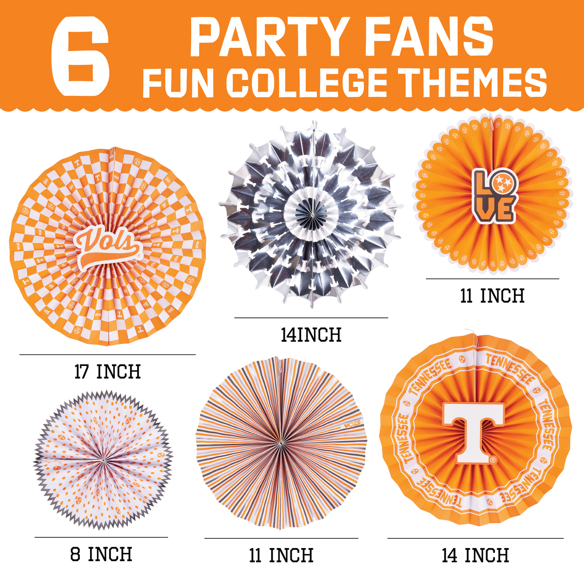 Tennessee Vols Paper Fan Backdrop UT Birthday Graduation Party Decor 6Pc
