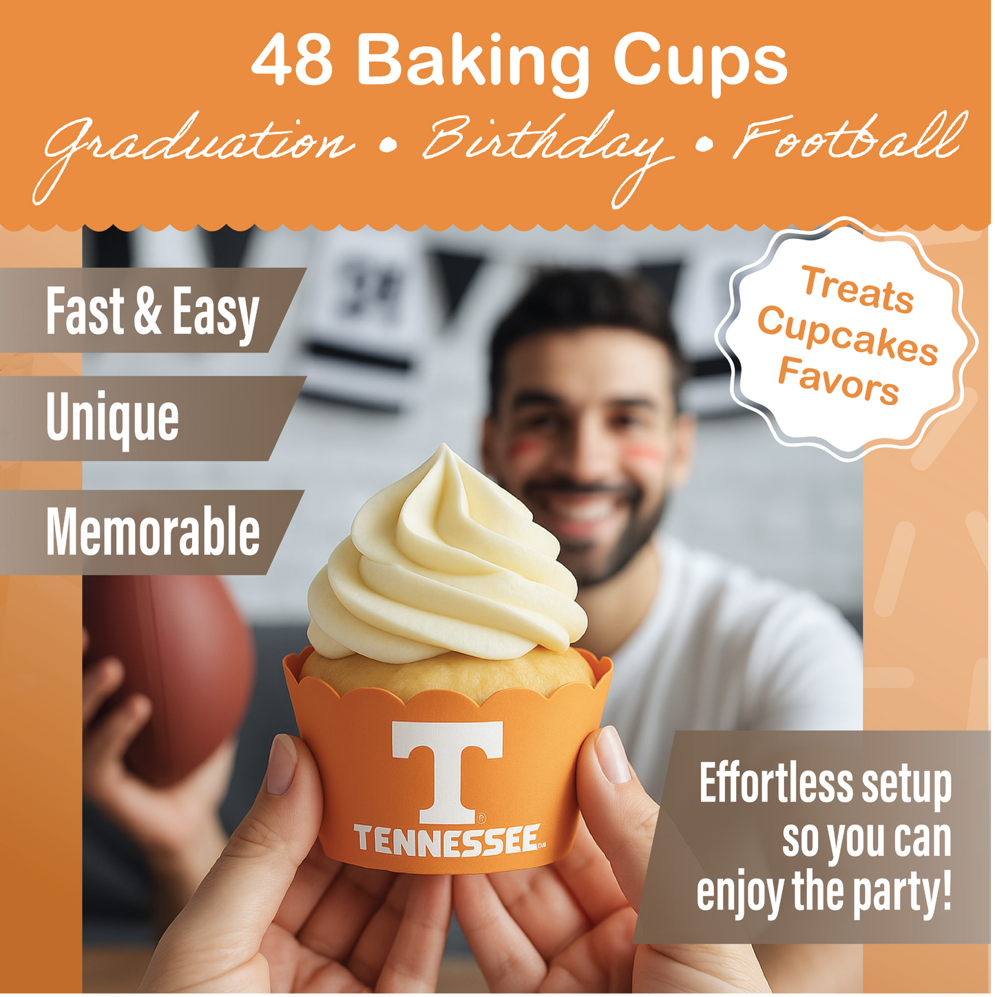 Tennessee Vols Baking Cups (48 Pcs) for UT Volunteers Football, Birthday, and Graduation Party Decorations (Tennessee Vols)