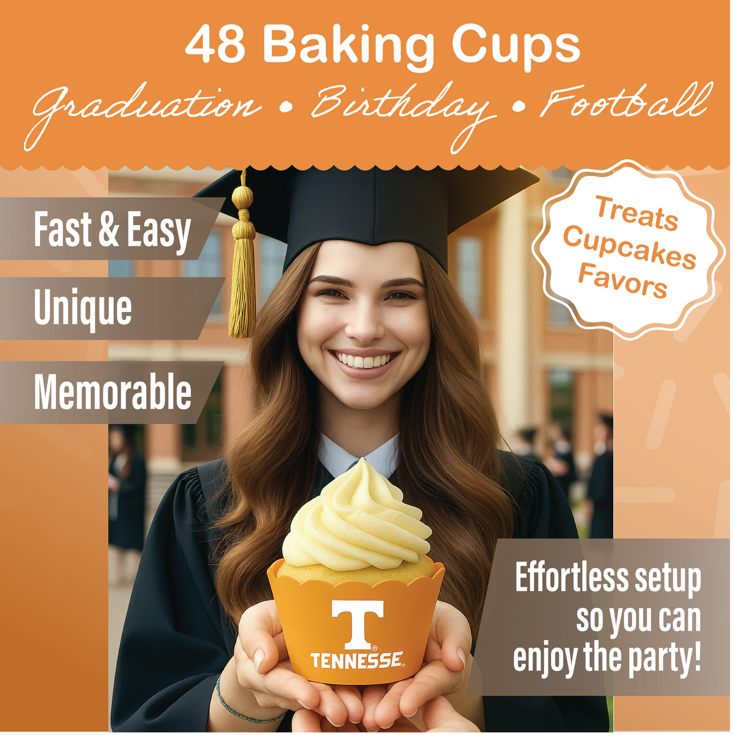 Tennessee Vols Baking Cups (48 Pcs) for UT Volunteers Football, Birthday, and Graduation Party Decorations (Tennessee Vols)