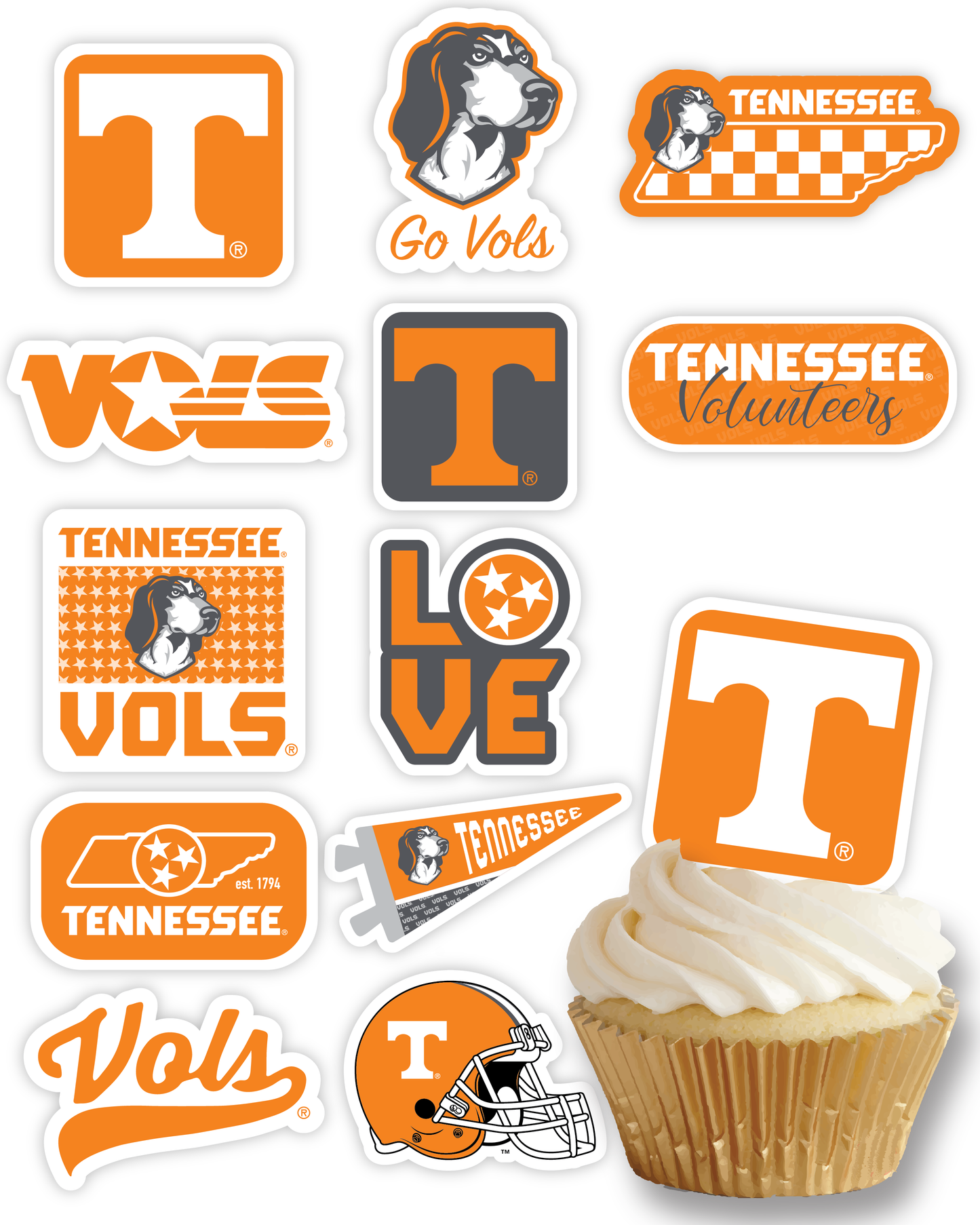 Tennessee Vols Cupcake Toppers (24 Pieces)