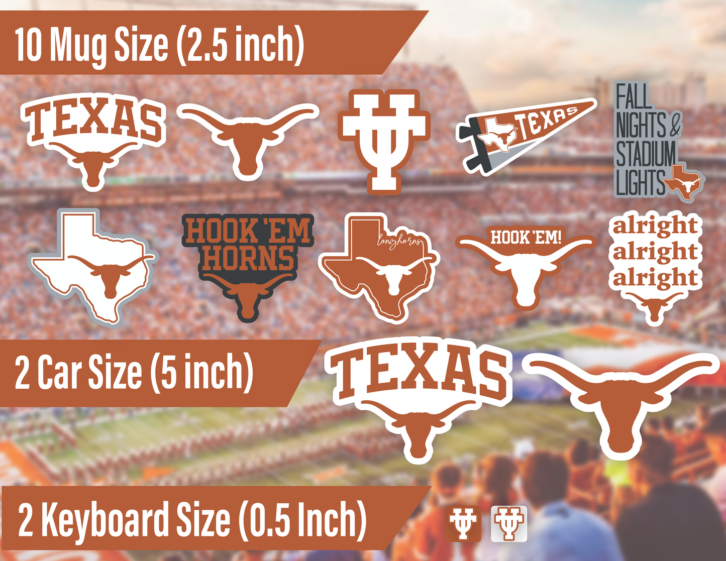 Texas Longhorns Sticker Set (14 Pieces)