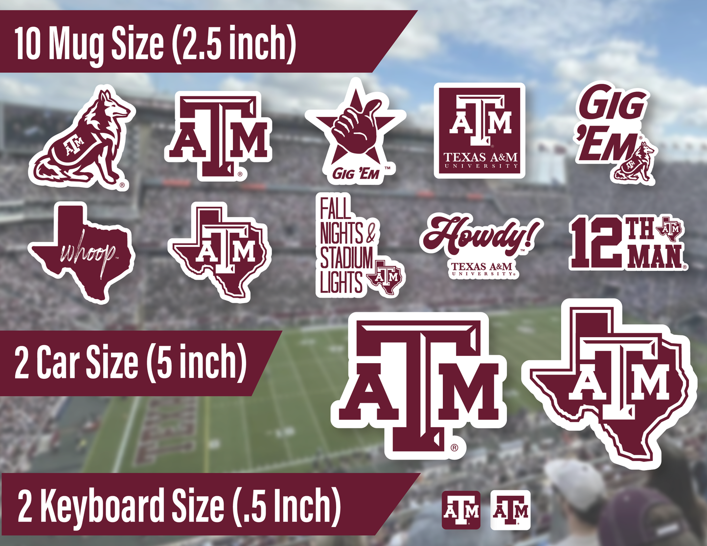 Texas A&M Aggies Sticker Set (14 Pieces)