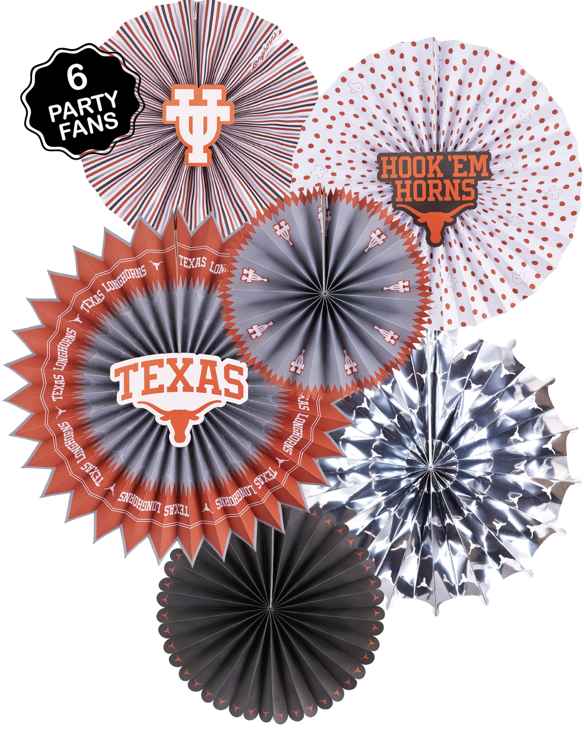 Texas Longhorns Paper Fan UT Backdrop Birthday Graduation Party Decor 6 Pcs