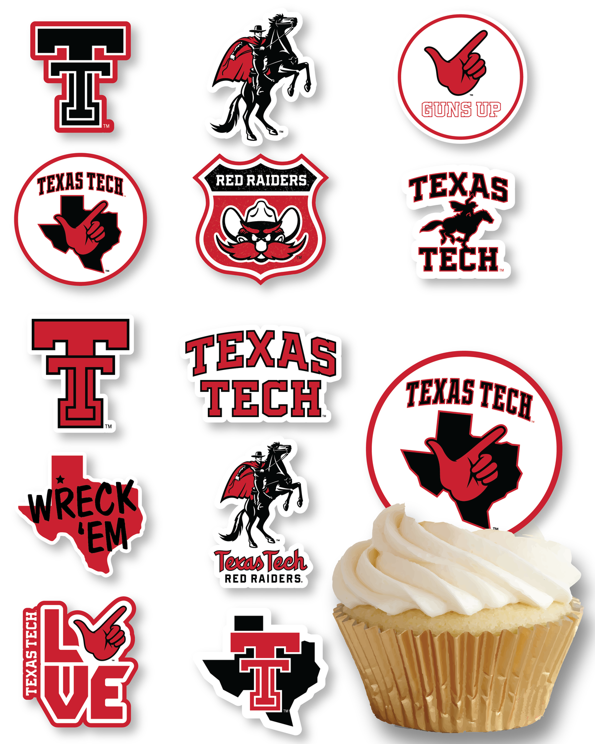 Texas Tech Merch Party Decorations Cupcake Toppers Graduation Decor 24 Pc