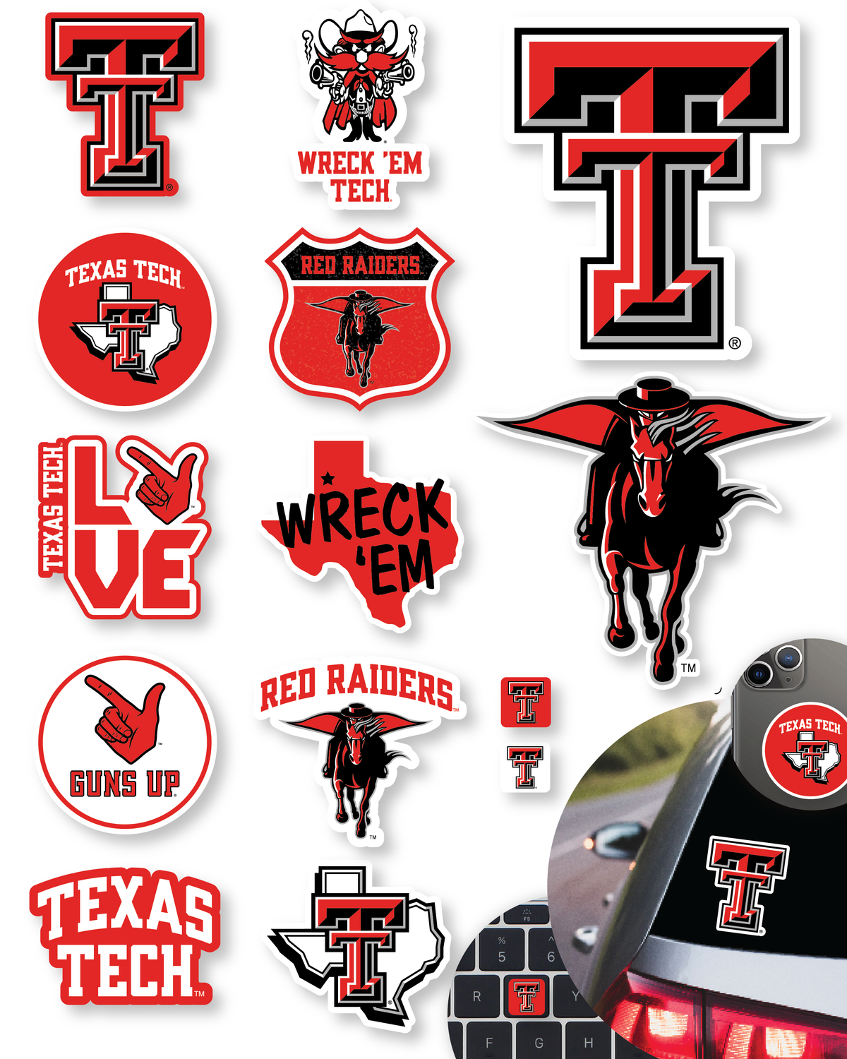 Texas Tech Merch Stickers & Decals for Car, Water Bottle, Gift in 14 Pc Set