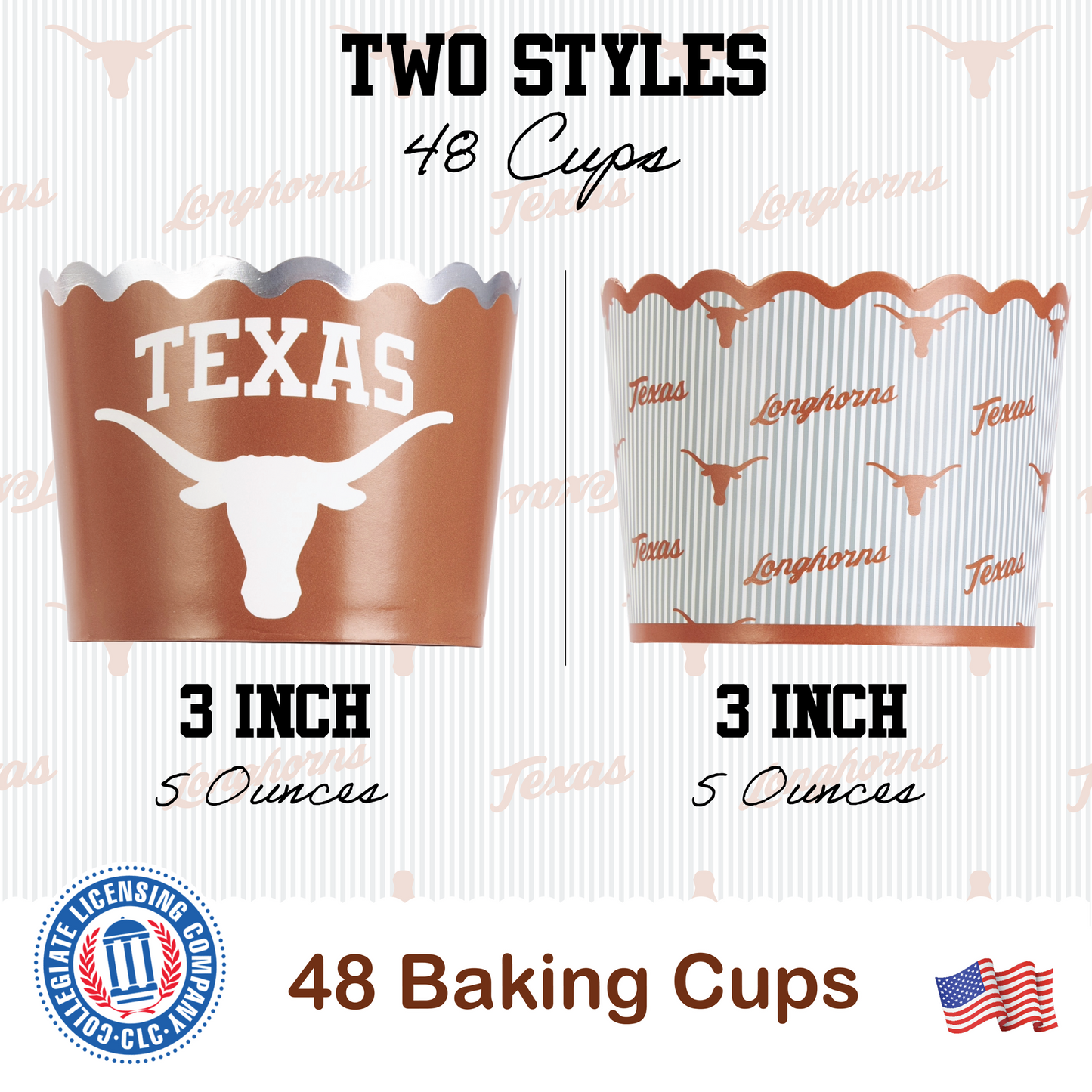 University of Texas Baking Cups (48 Pcs) for UT Longhorns Football, Birthday, and Graduation Party Decorations (Texas Longhorns)