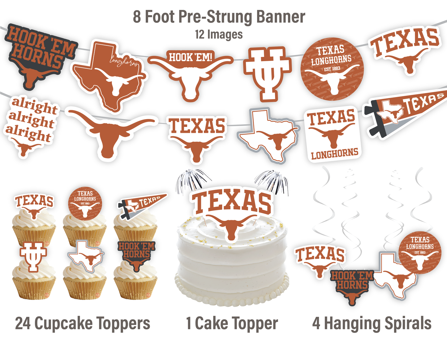 Texas Longhorns Party Decorations with Banner and Cupcake Toppers (42 Pieces)