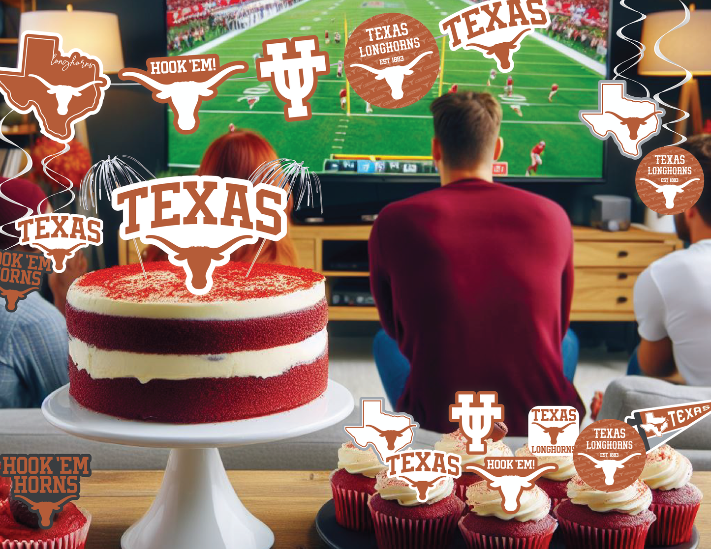 Texas Longhorns Party Decorations with Banner and Cupcake Toppers (42 Pieces)