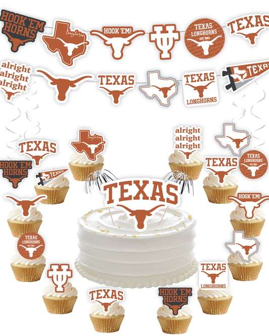 Texas Longhorns Party Decorations with Banner and Cupcake Toppers (42 Pieces)