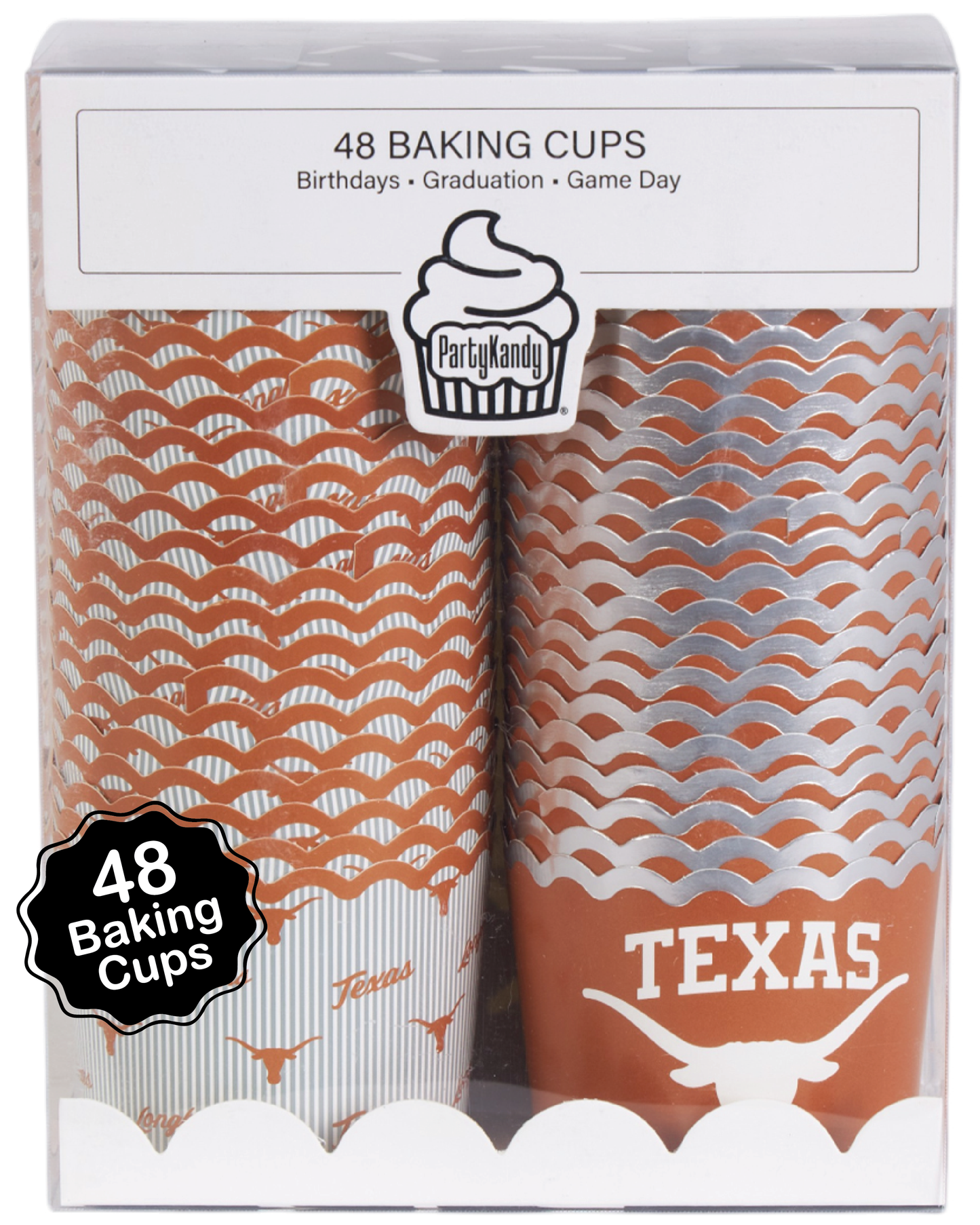 University of Texas Baking Cups (48 Pcs) for UT Longhorns Football, Birthday, and Graduation Party Decorations (Texas Longhorns)