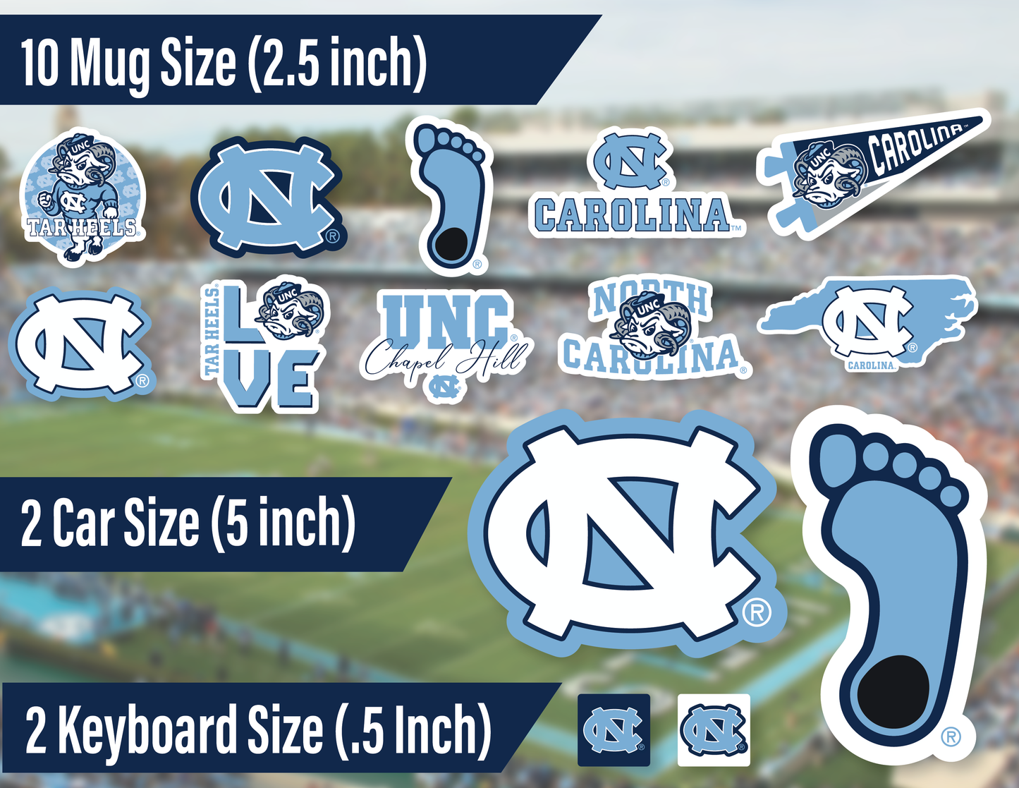 North Carolina Tar Heels Sticker Set (14 Pieces)