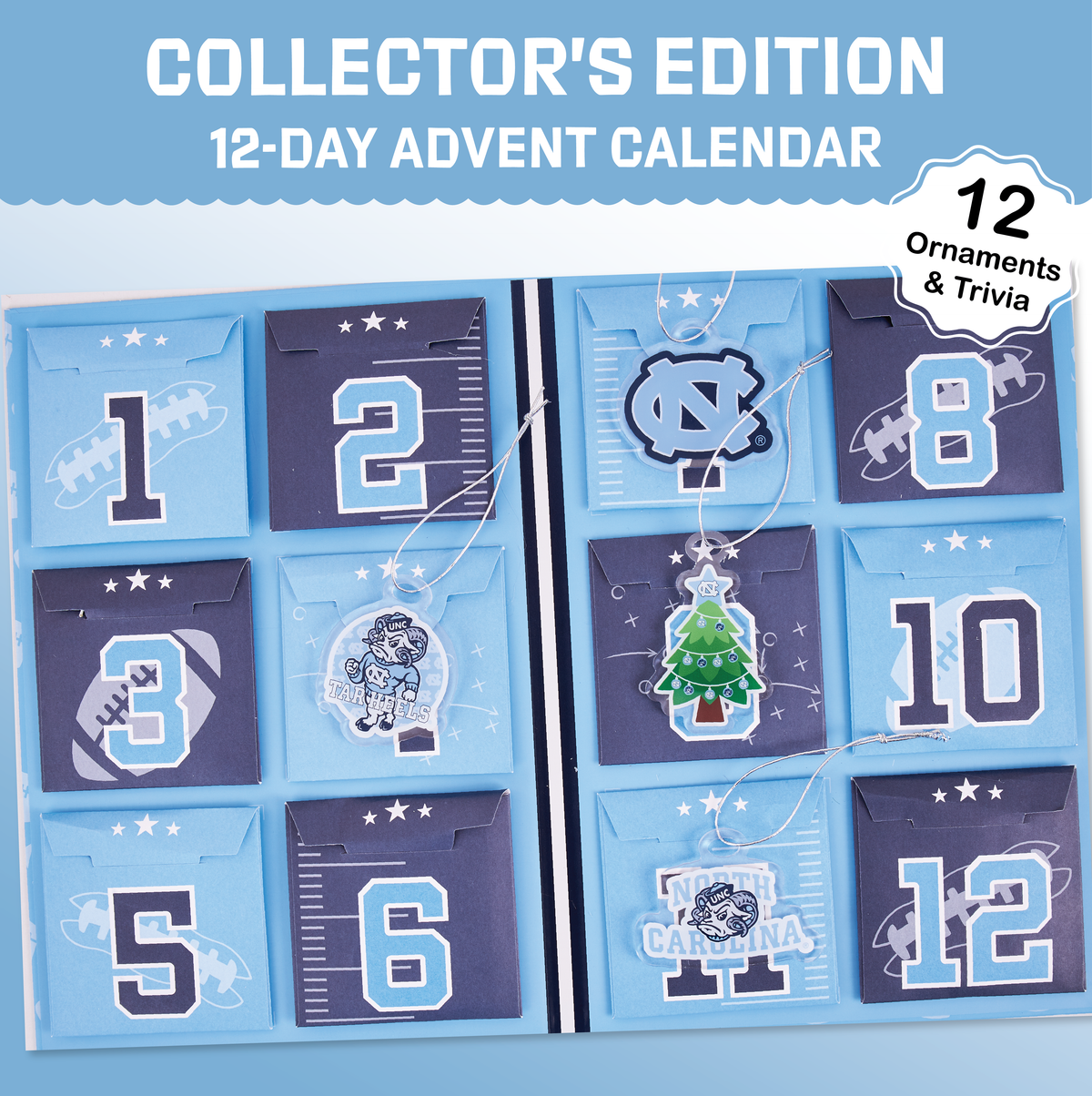 UNC Tar Heels 12-Day Christmas Ornament Advent Calendar Football Fan Gift