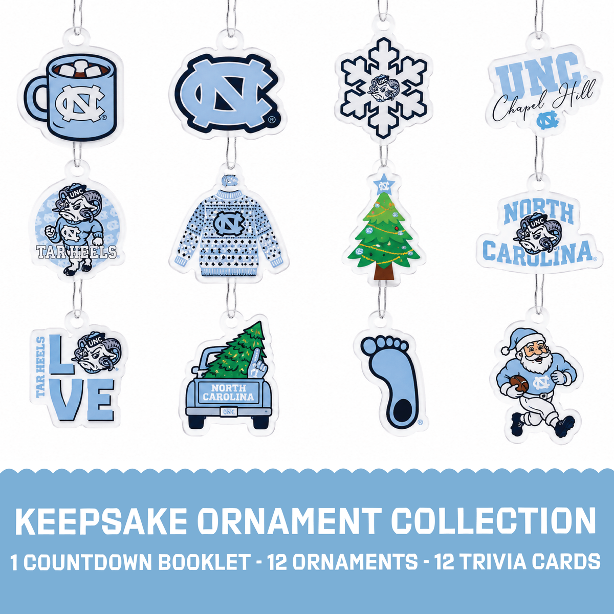 UNC Tar Heels 12-Day Christmas Ornament Advent Calendar Football Fan Gift