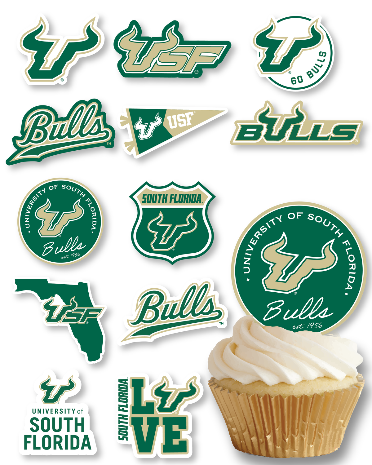 USF Merch Graduation Decoration South Florida Cupcake Toppers 24 Pc