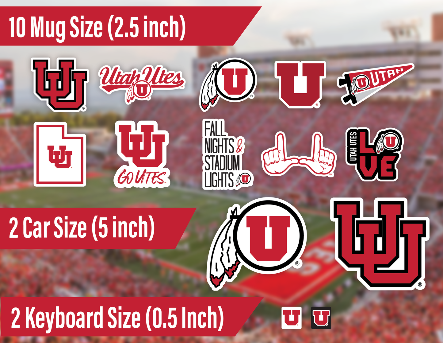 Utah Utes Sticker Set (14 Pieces)