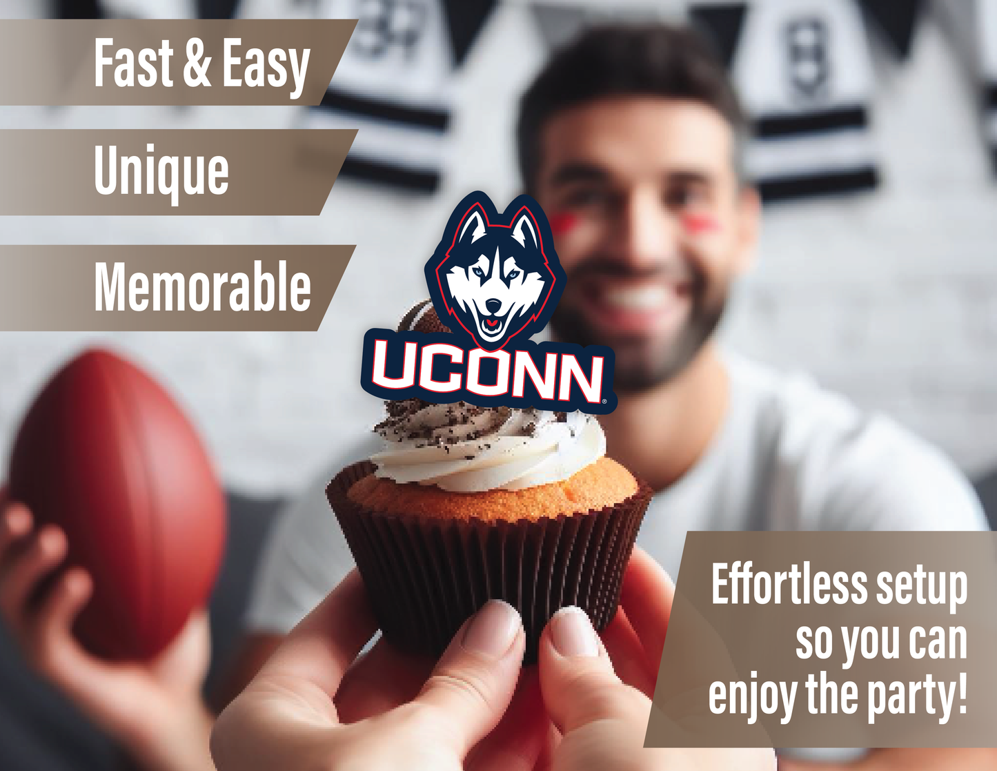 UConn Huskies Party Decorations with Banner and Cupcake Toppers (42 Pieces)
