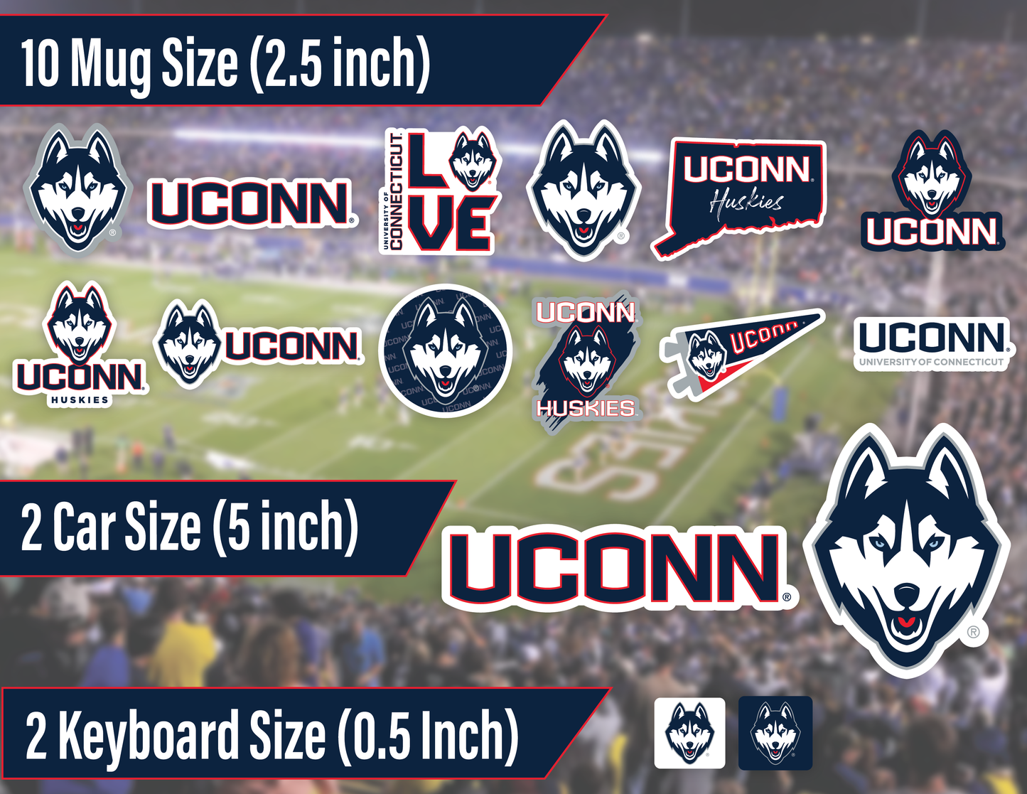 Uconn Huskies Sticker Set (14 Pieces)