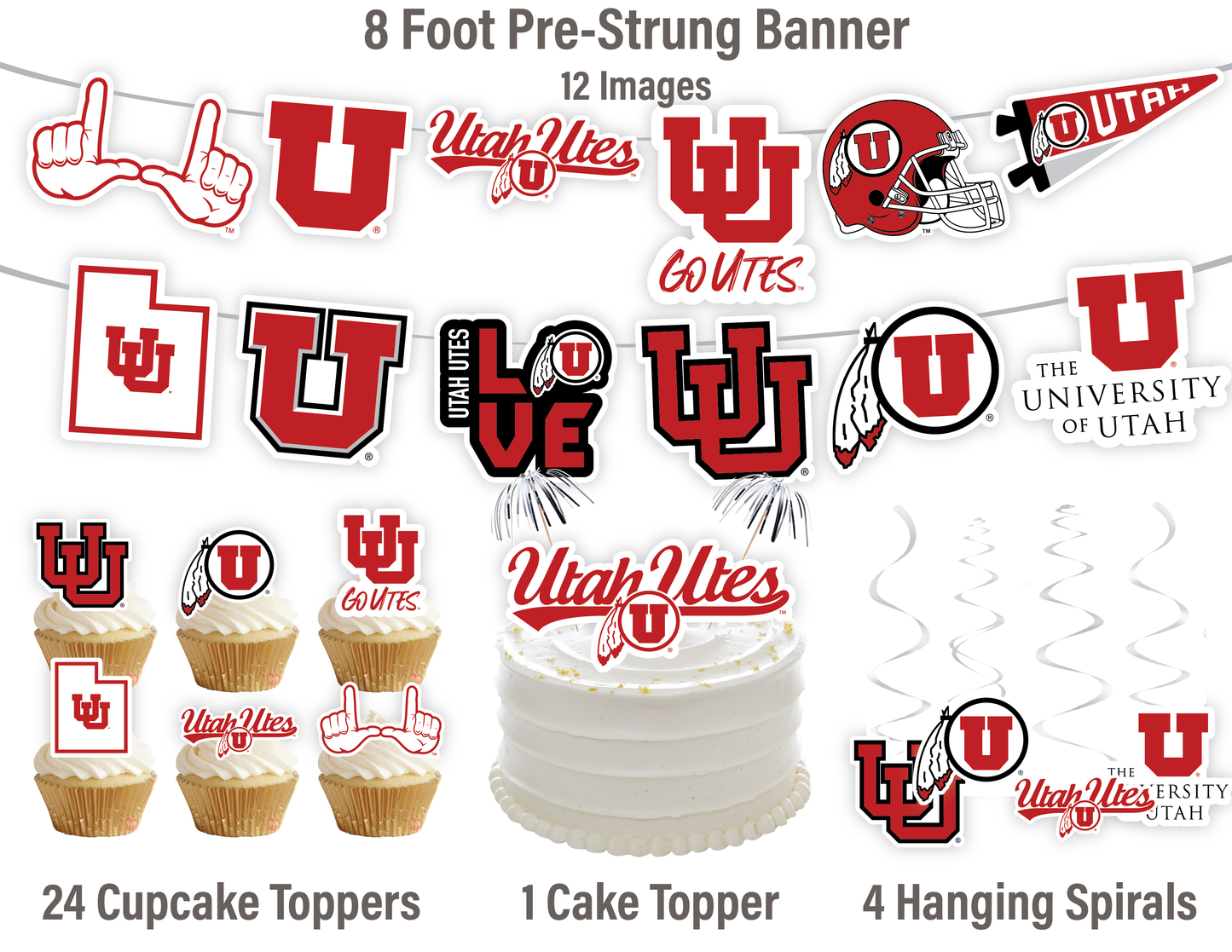 Utah Utes Party Decorations with Banner and Cupcake Toppers (42 Pieces)
