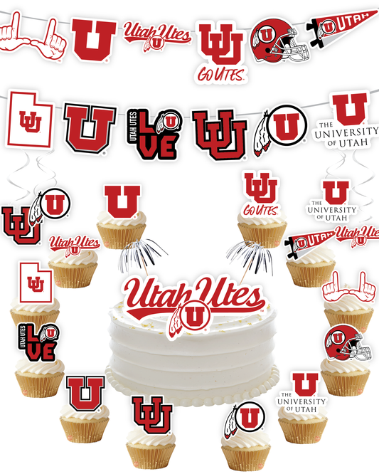 Utah Utes Party Decorations with Banner and Cupcake Toppers (42 Pieces)