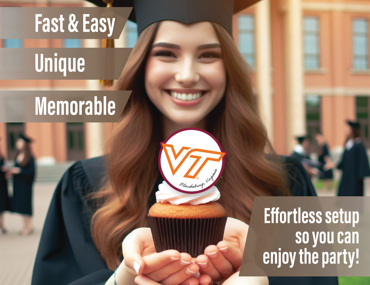 Virginia Tech Merch Cupcake Toppers VT  Graduation Party Decorations 24 Pc