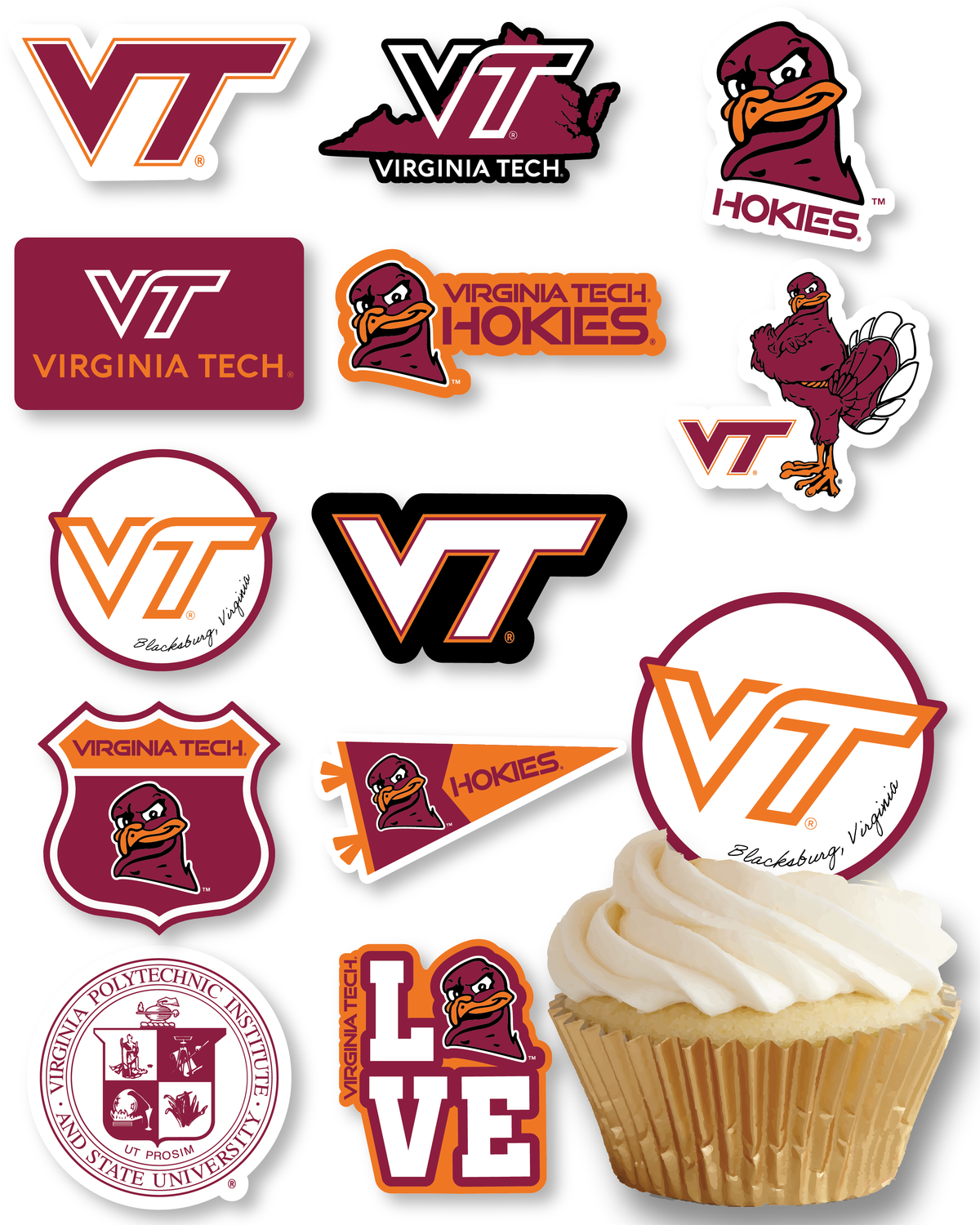 Virginia Tech Merch Cupcake Toppers VT  Graduation Party Decorations 24 Pc