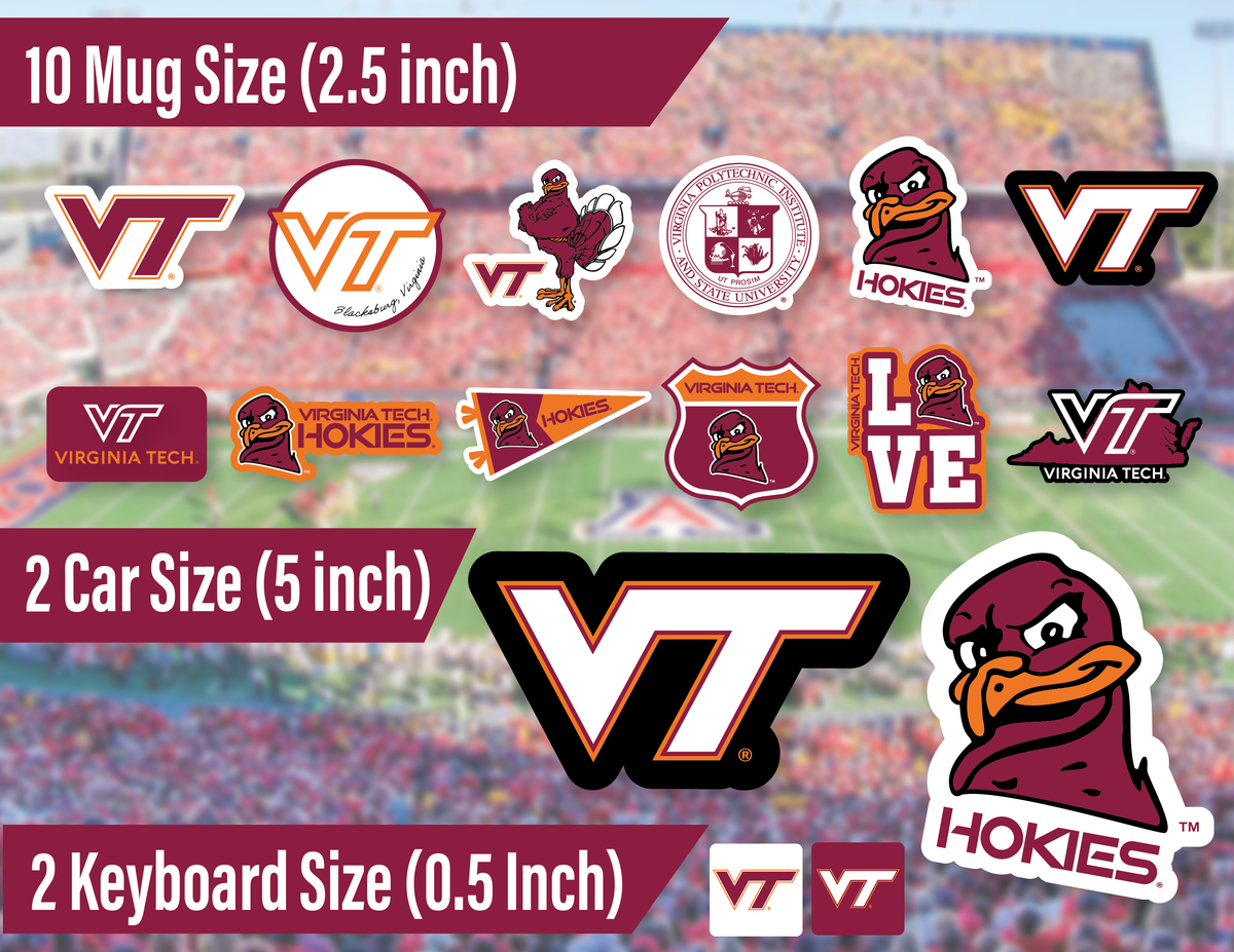 Virginia Tech Merch Stickers Decals VT Gifts Hokies Car Water Bottle 14 Pcs