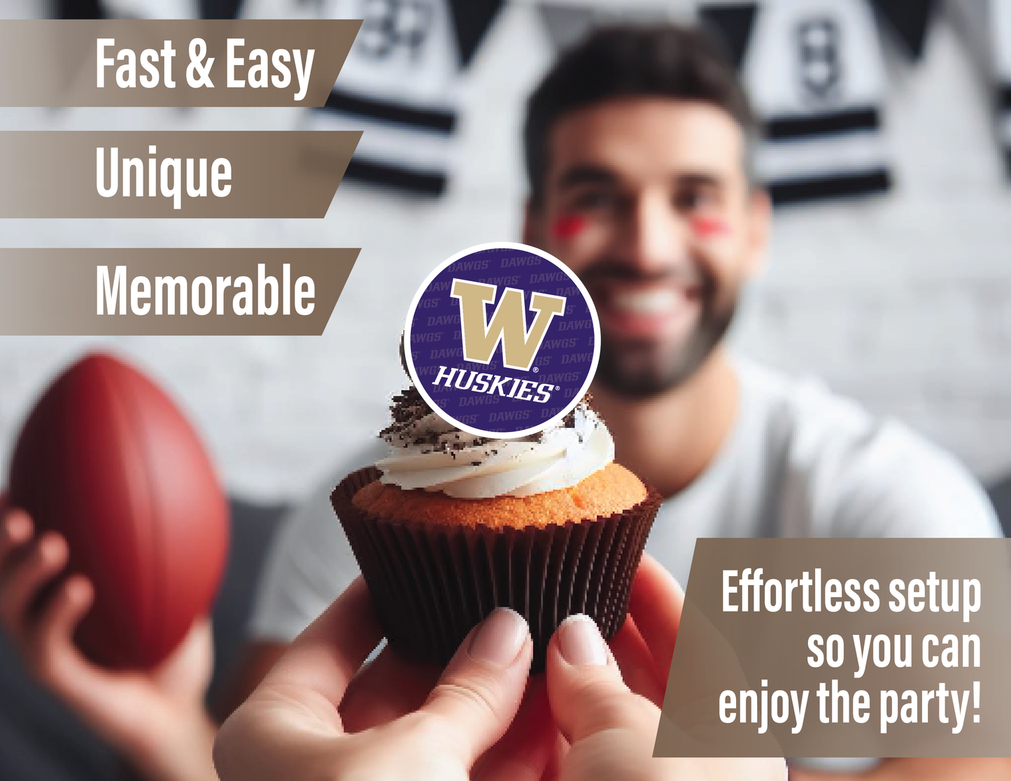 Washington Huskies Cupcake Toppers (24 Pieces)