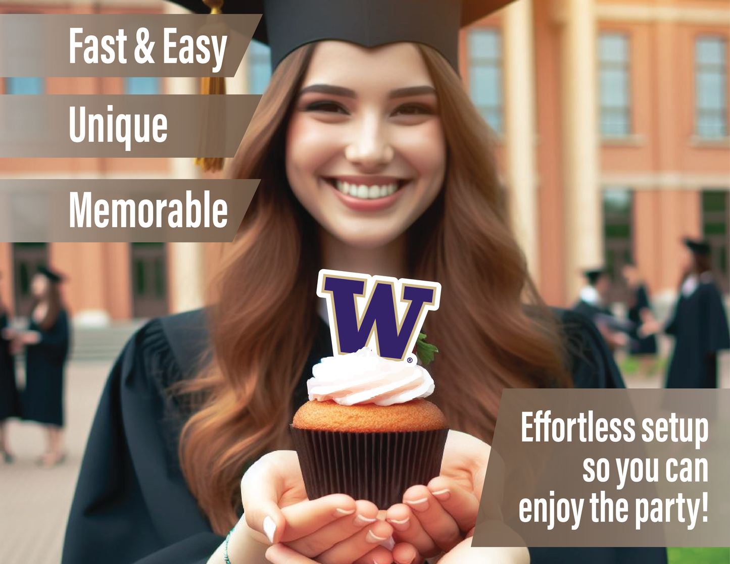 Washington Huskies Cupcake Toppers (24 Pieces)