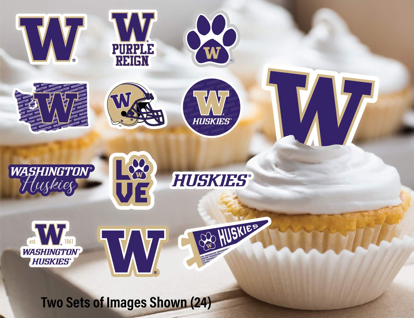 Washington Huskies Cupcake Toppers (24 Pieces)